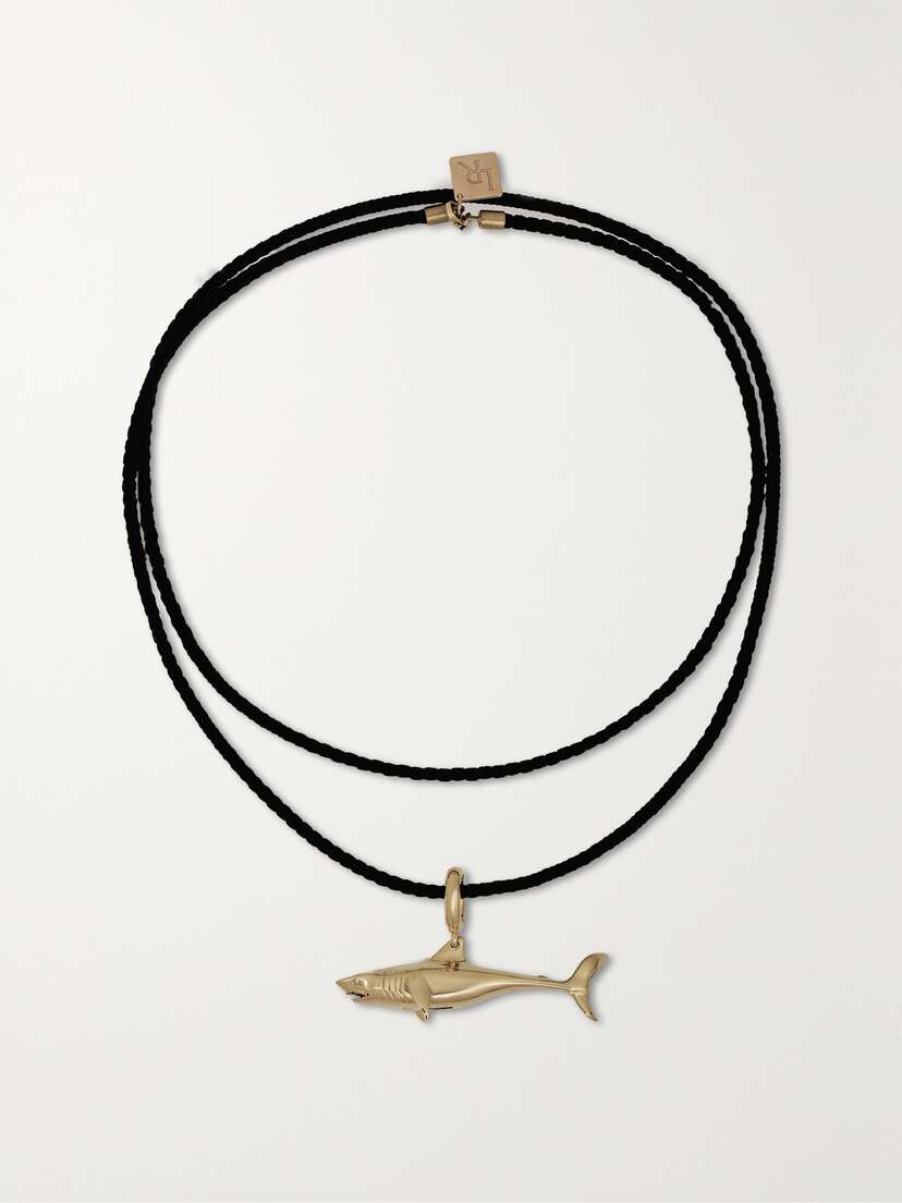Lauren Rubinski Shark 14-karat Gold, Leather And Diamond Necklace