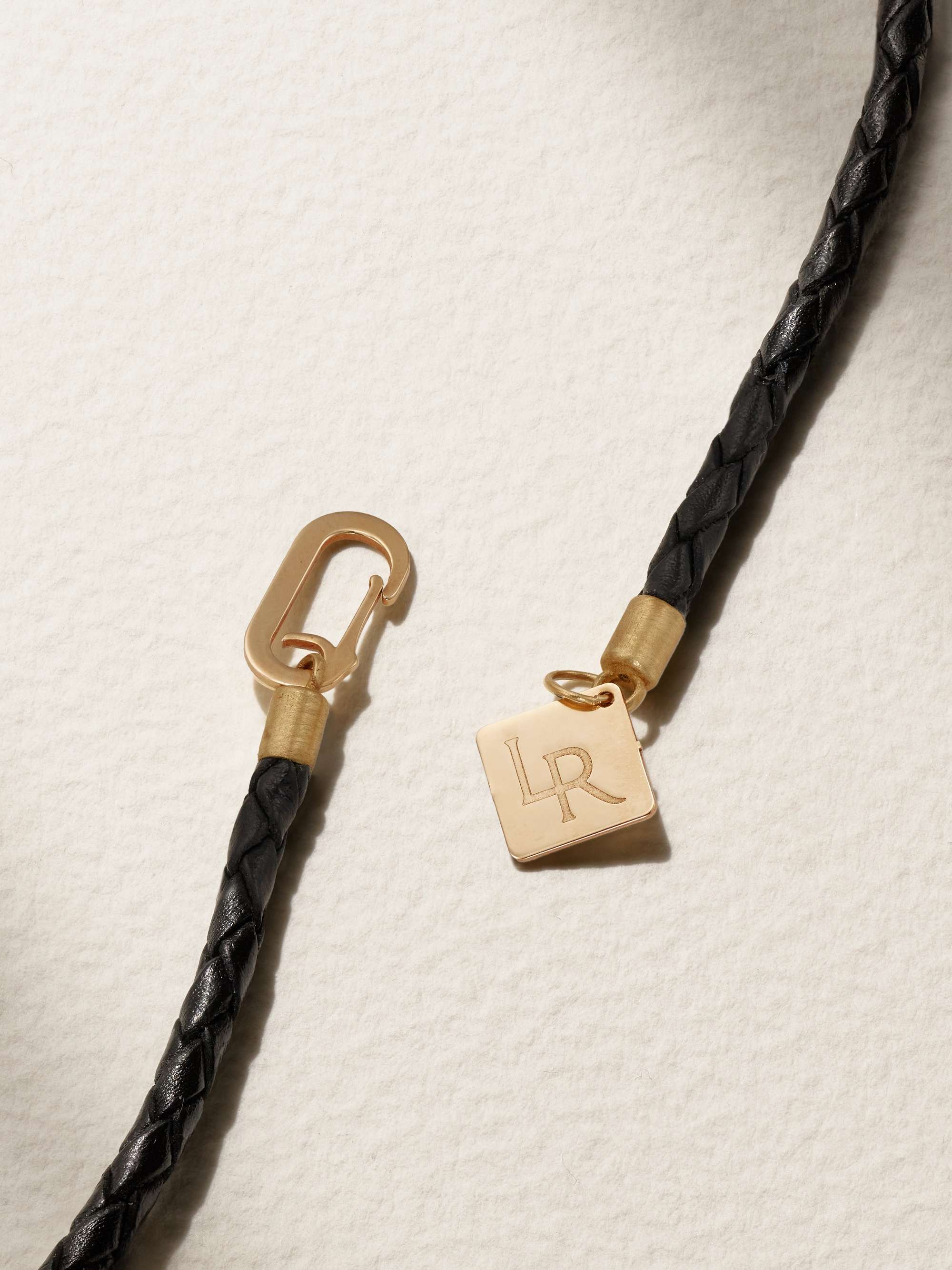 LAUREN RUBINSKI 14-karat gold, enamel and leather necklace
