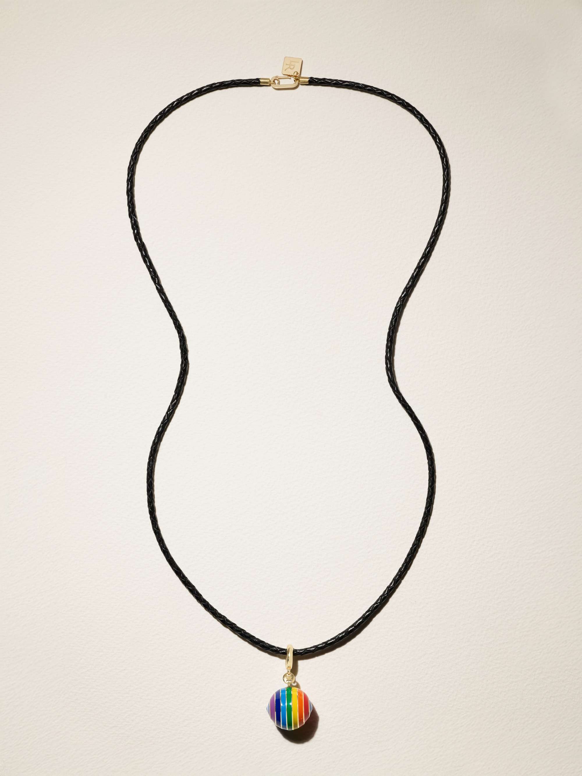 LAUREN RUBINSKI 14-karat gold, enamel and leather necklace