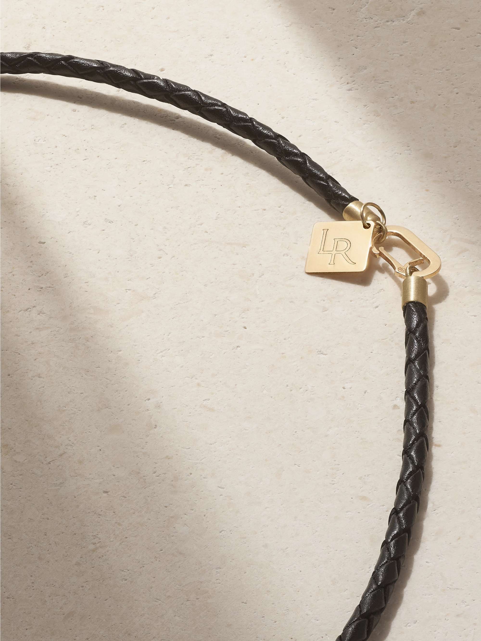 LAUREN RUBINSKI 14-karat gold, enamel and leather necklace