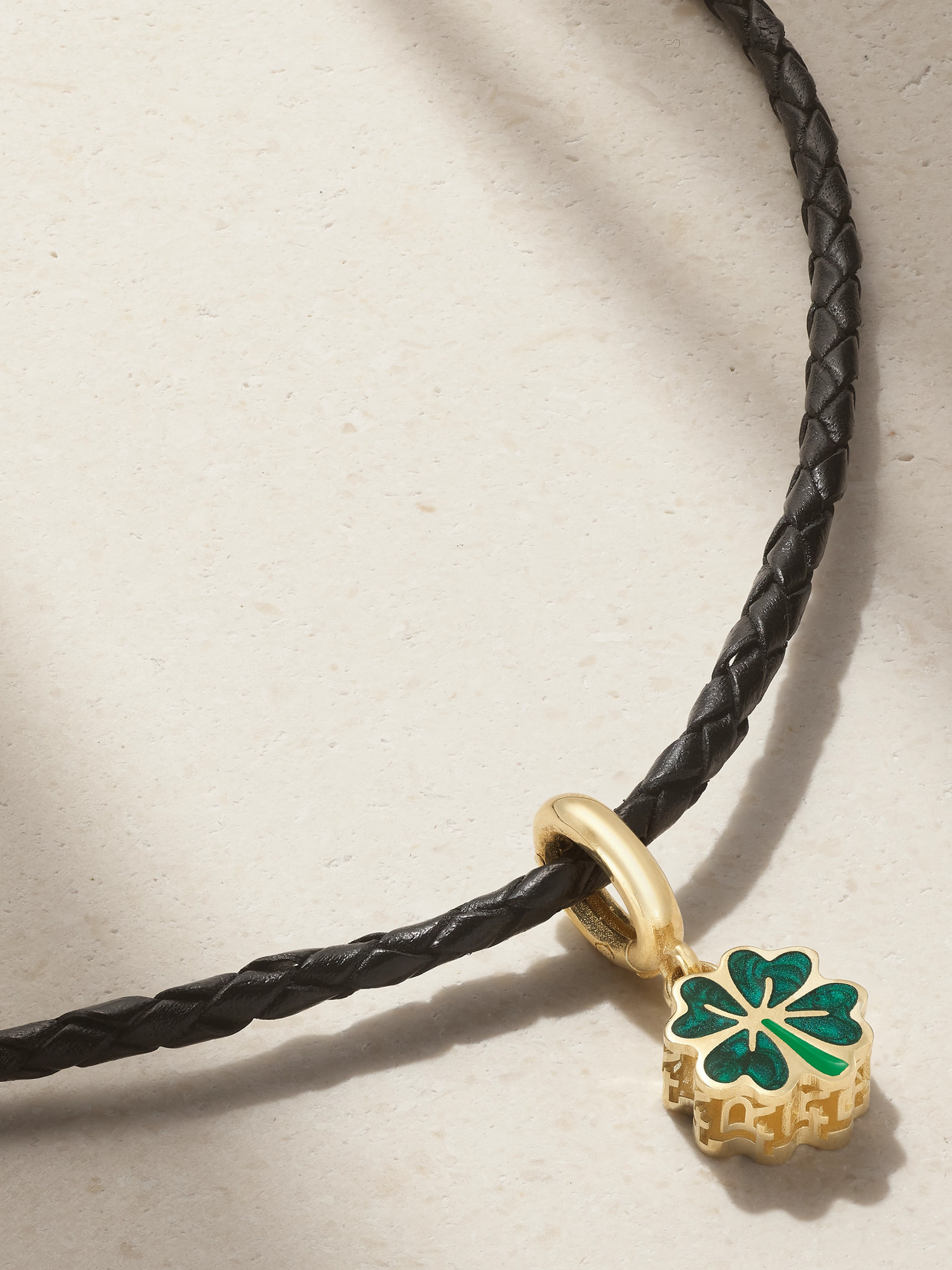Lauren Rubinski 14-karat Gold, Enamel And Leather Necklace In Gold