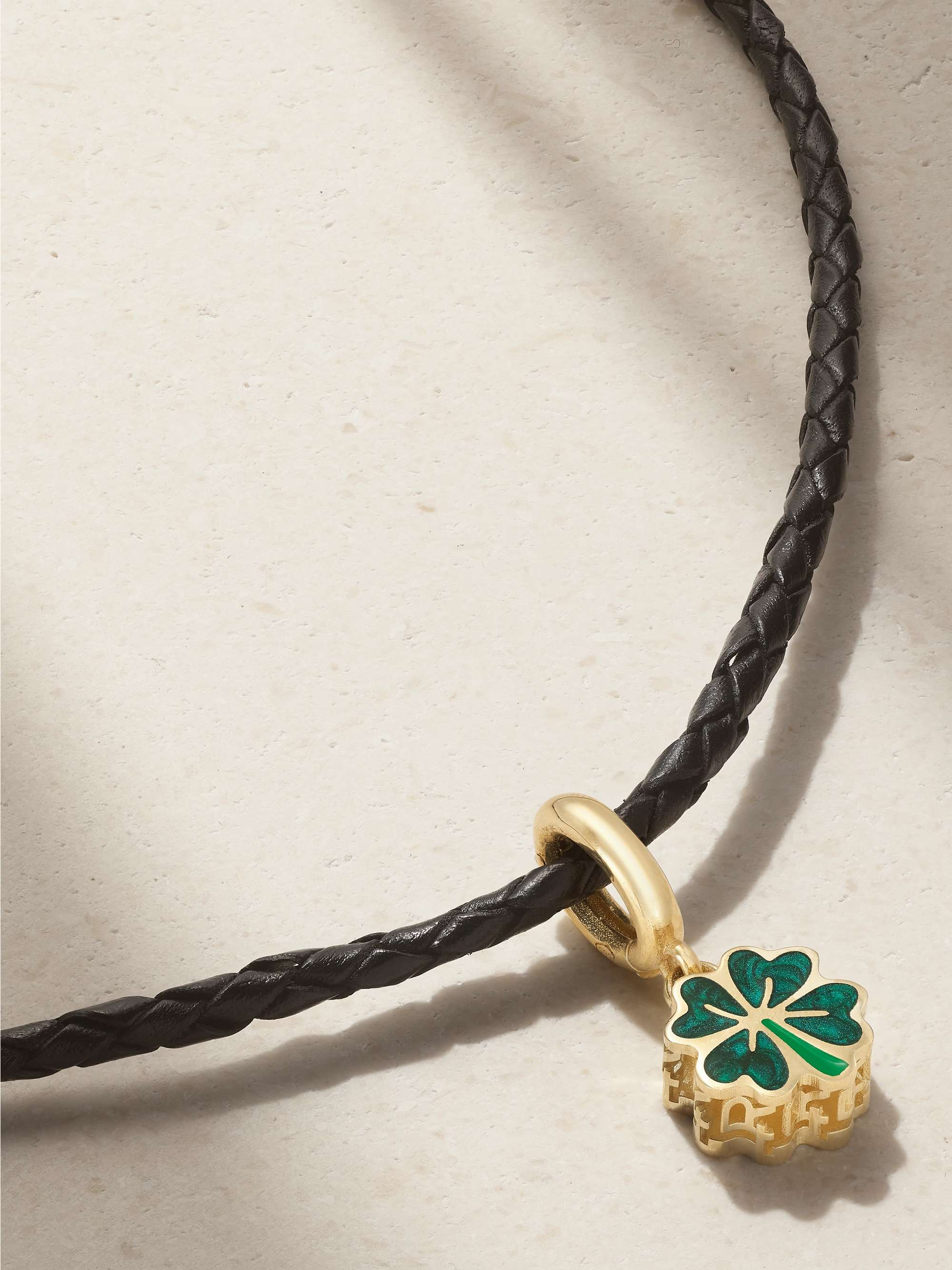 LAUREN RUBINSKI 14-karat gold, enamel and leather necklace