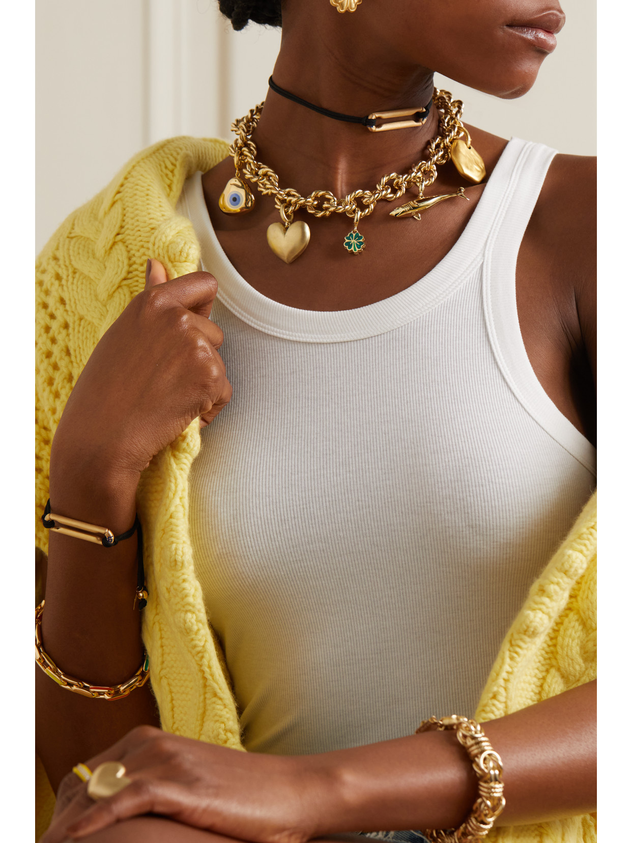 Shop Lauren Rubinski 14-karat Gold, Enamel And Leather Necklace