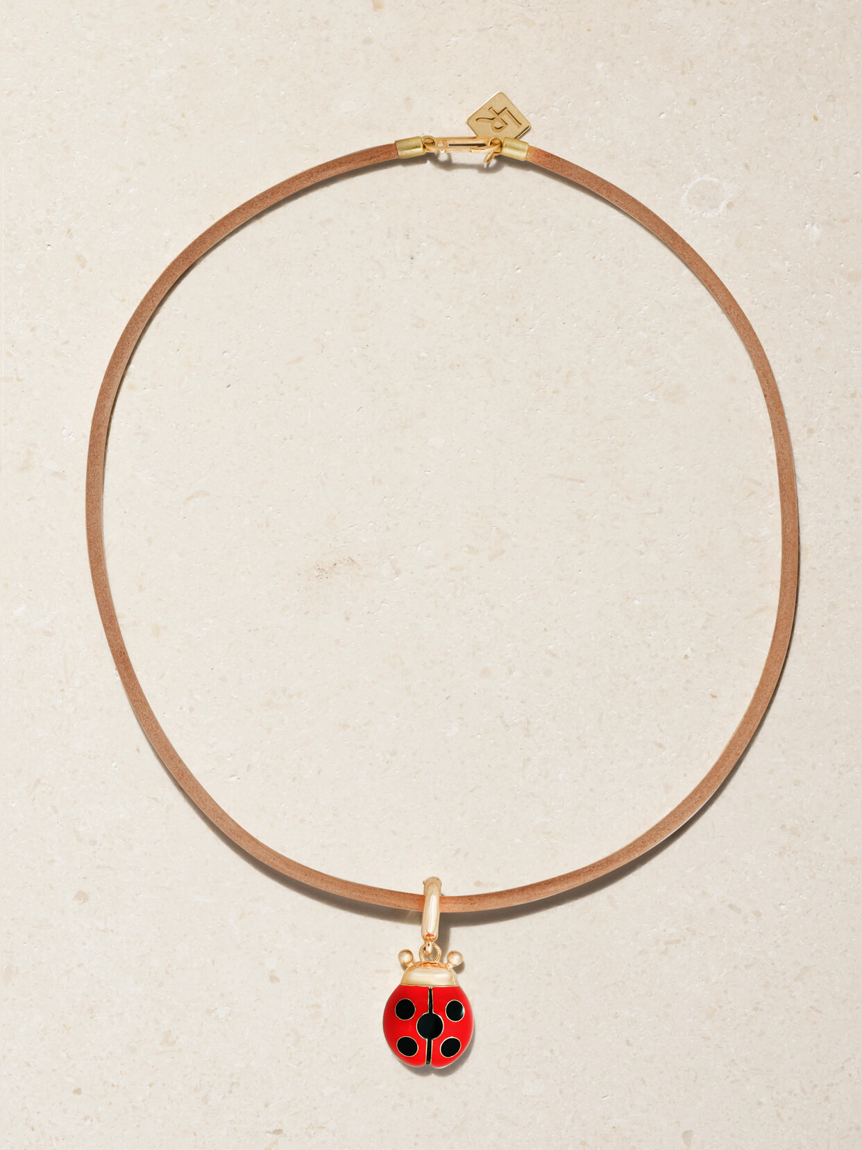 Lauren Rubinski - Lady Bug 14-karat Gold, Enamel And Leather Necklace - Red