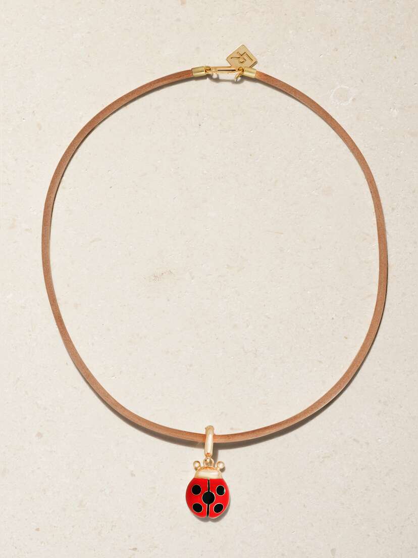 Lauren Rubinski Lady Bug 14-karat Gold, Enamel And Leather Necklace