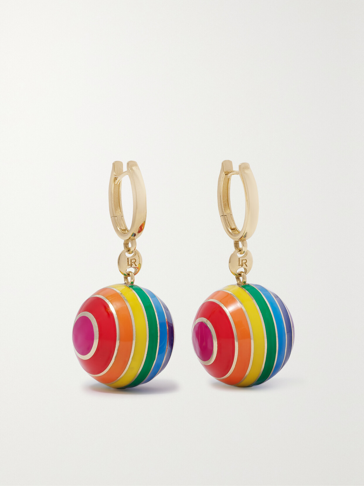 Shop Lauren Rubinski 14-karat Gold Enamel Earrings In Multi