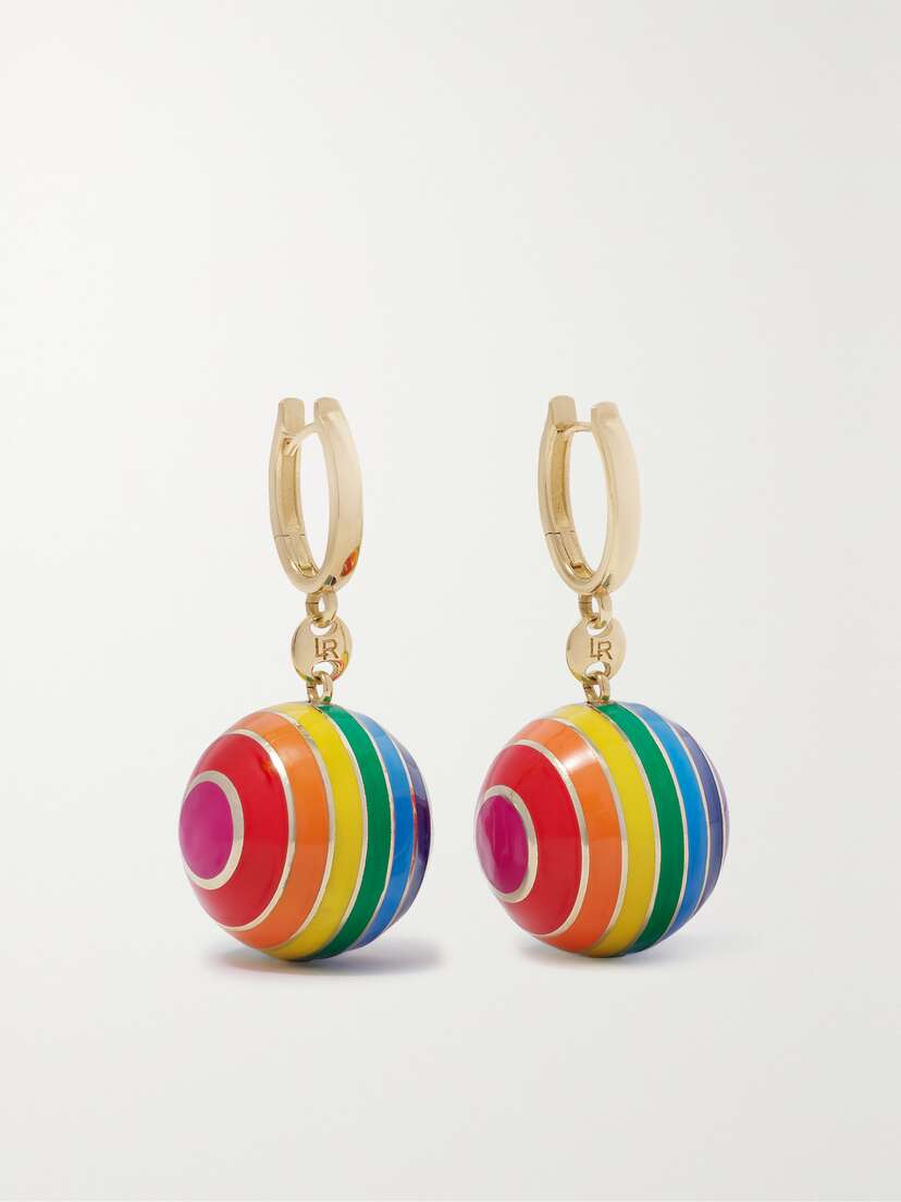 Lauren Rubinski 14-karat Gold Enamel Earrings
