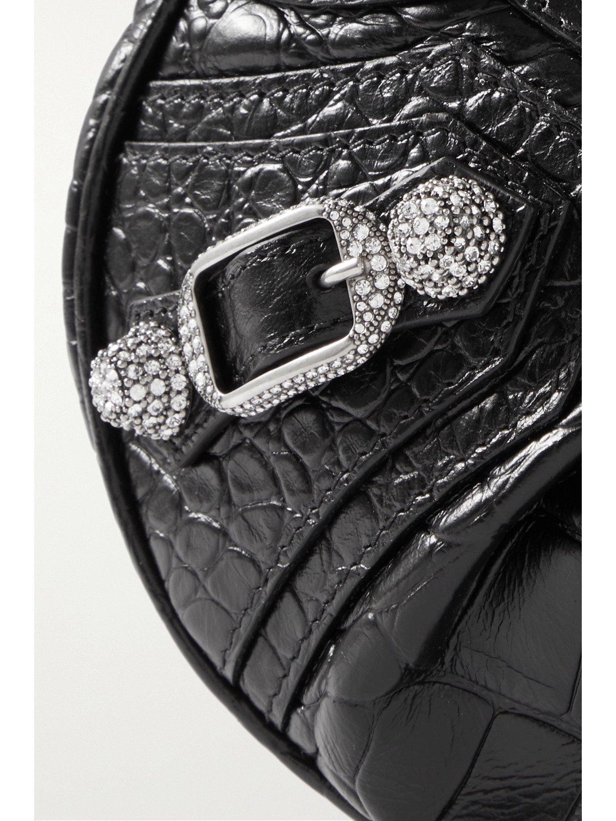 Shop Balenciaga Le Cagole Xs Embellished Croc-effect Leather Shoulder Bag In Black