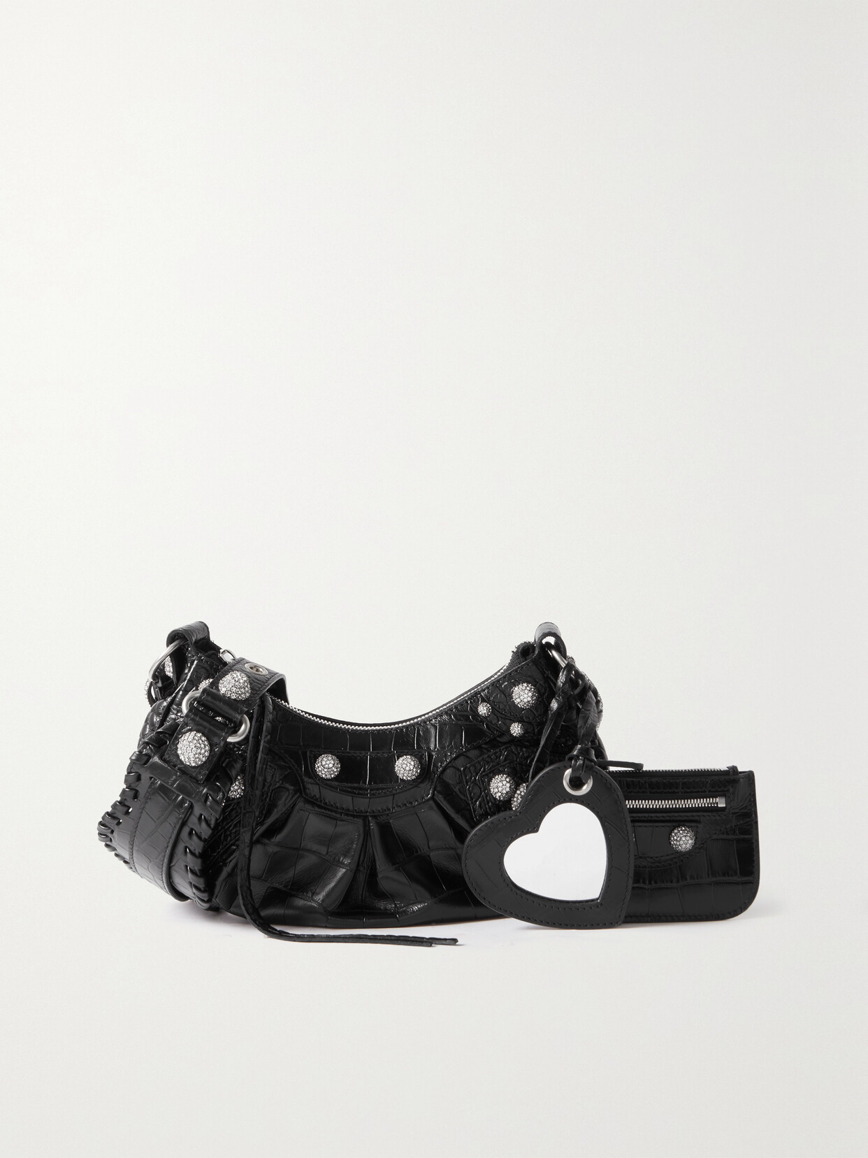 Balenciaga - Le Cagole Xs Embellished Croc-effect Leather Shoulder Bag - Black