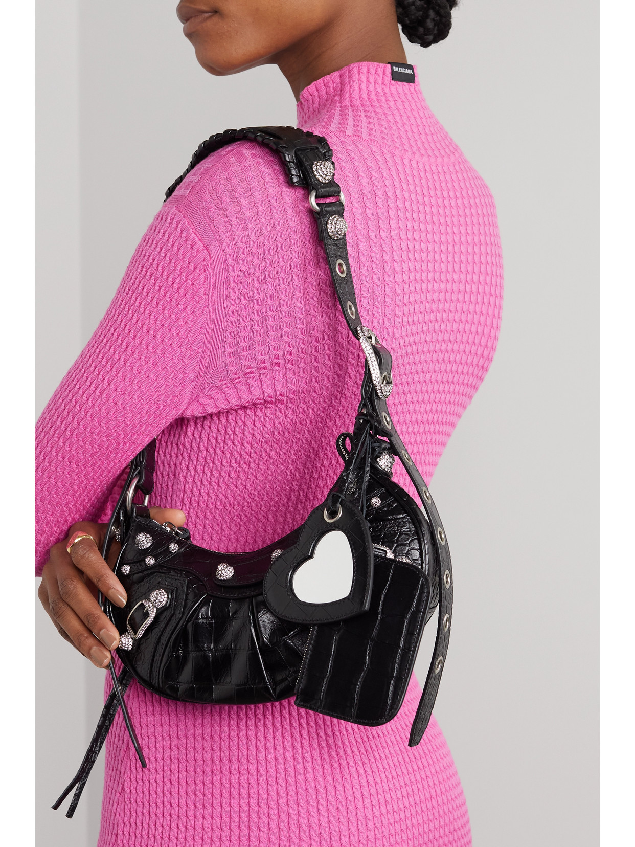 Balenciaga Green Leather Shoulder Handbag With Magnetic Closure And Metal Details In Black