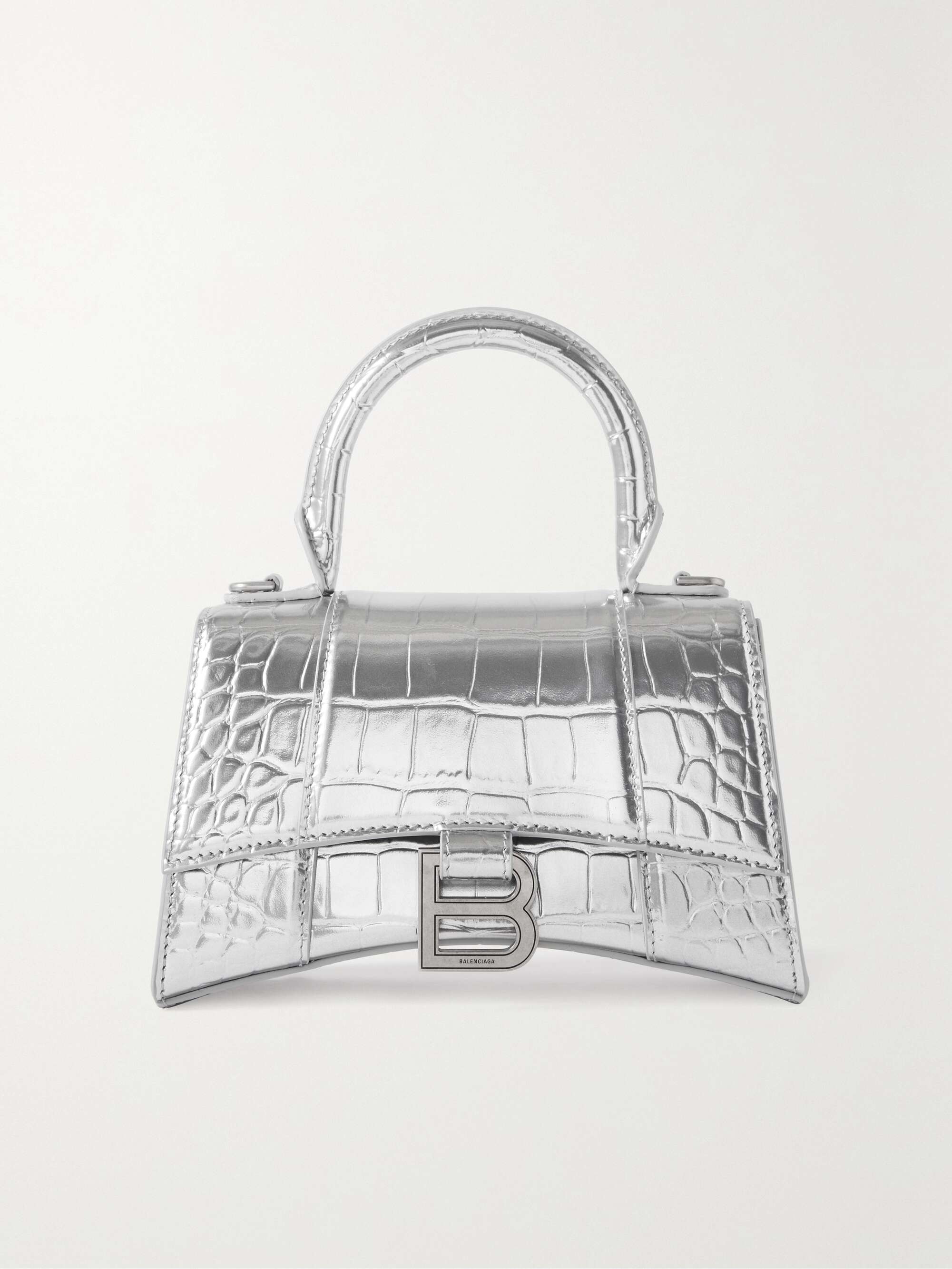 Balenciaga Extra Small Hourglass Metallic Leather Top Handle Bag