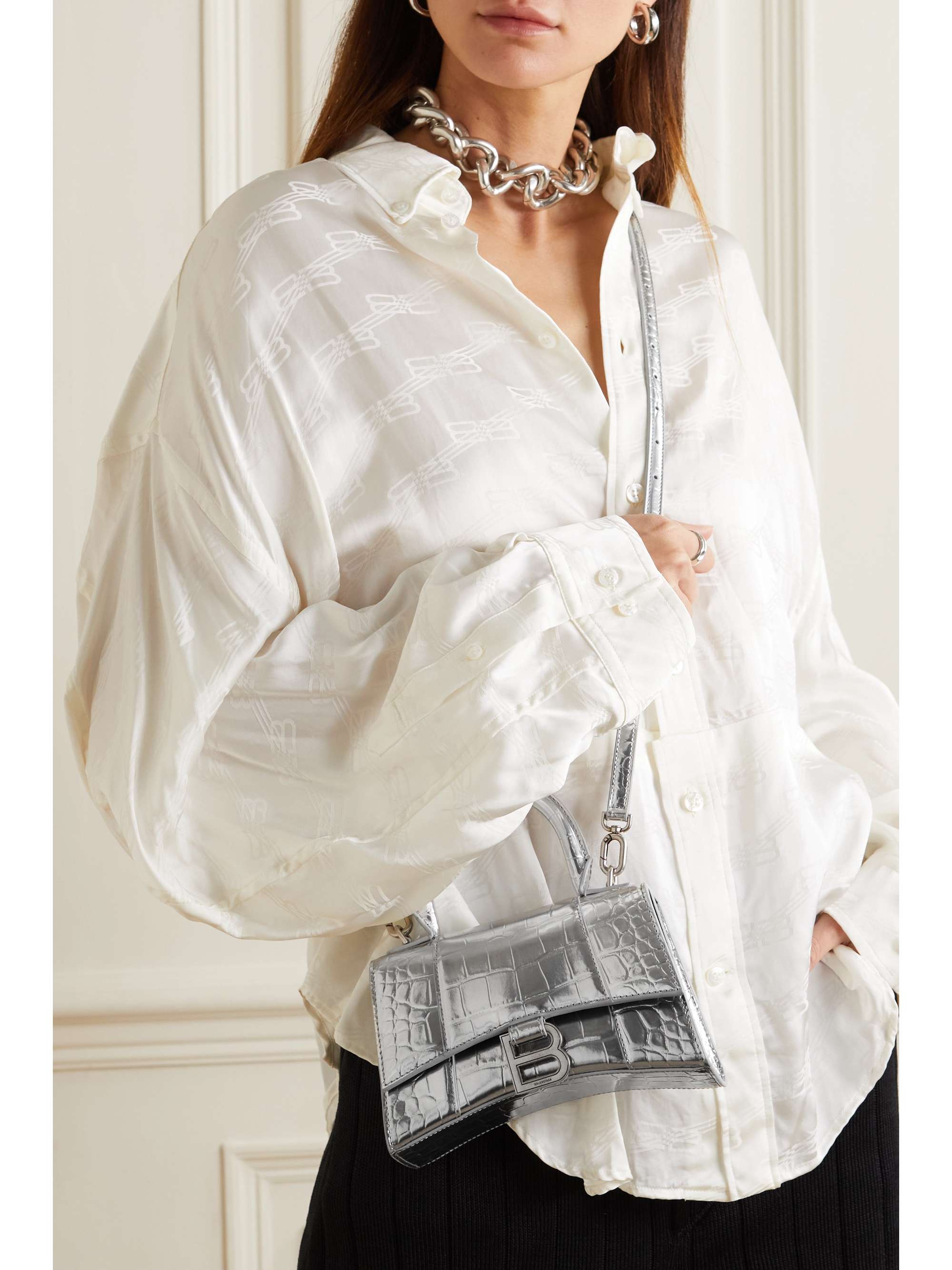 Hourglass XS metallic leather tote