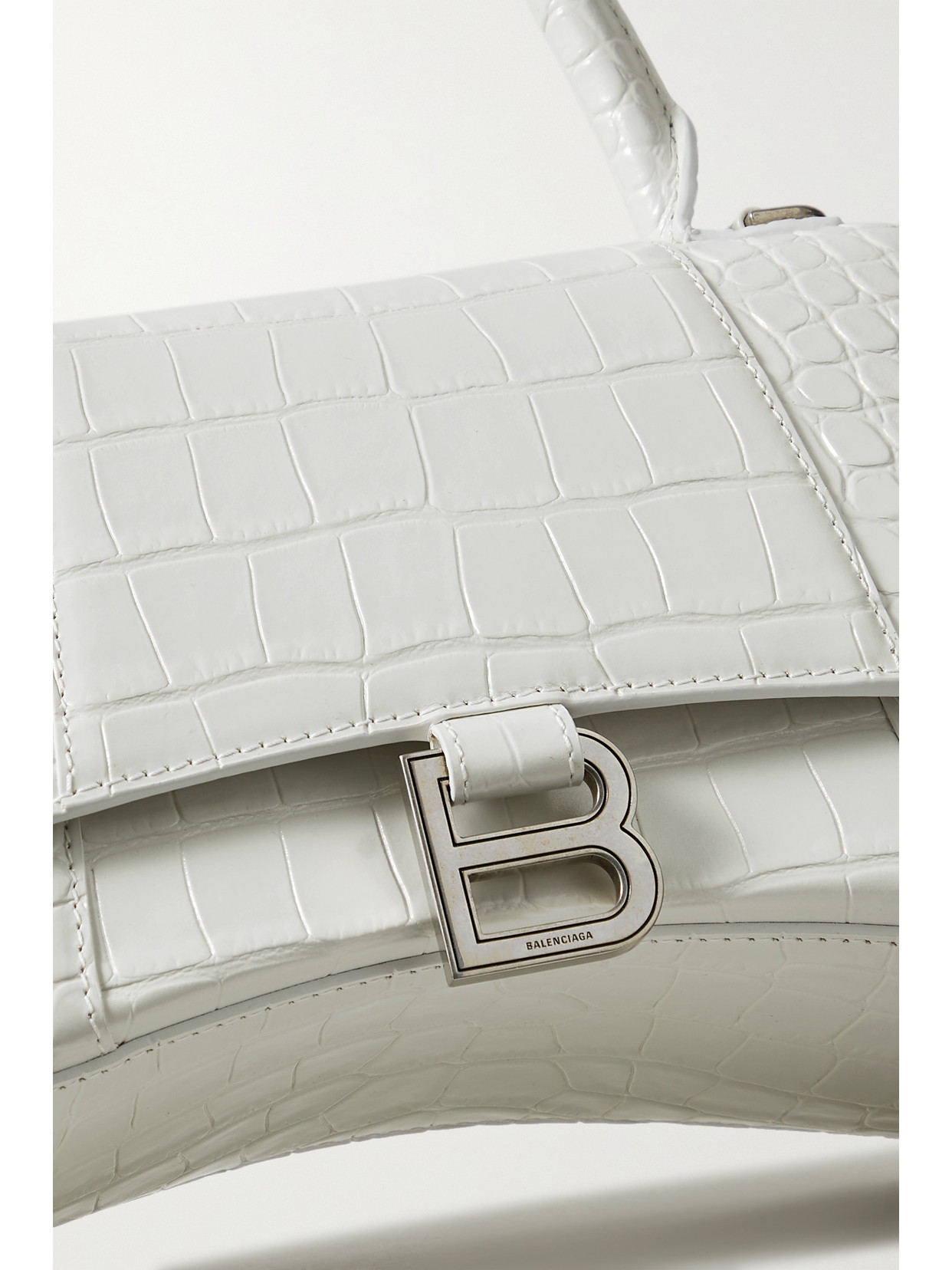 Balenciaga Hourglass Small Croc-effect Leather Tote In White