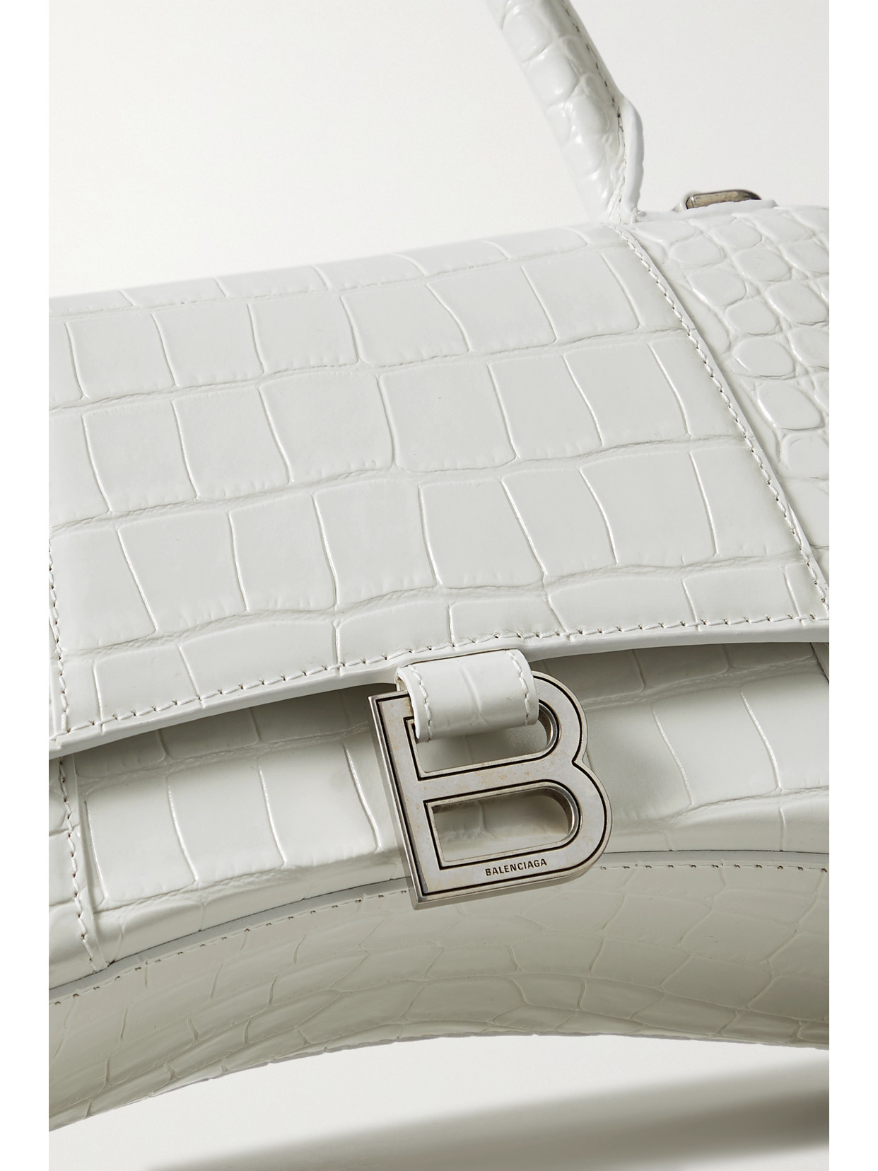 Shop Balenciaga Hourglass Small Croc-effect Leather Tote In White