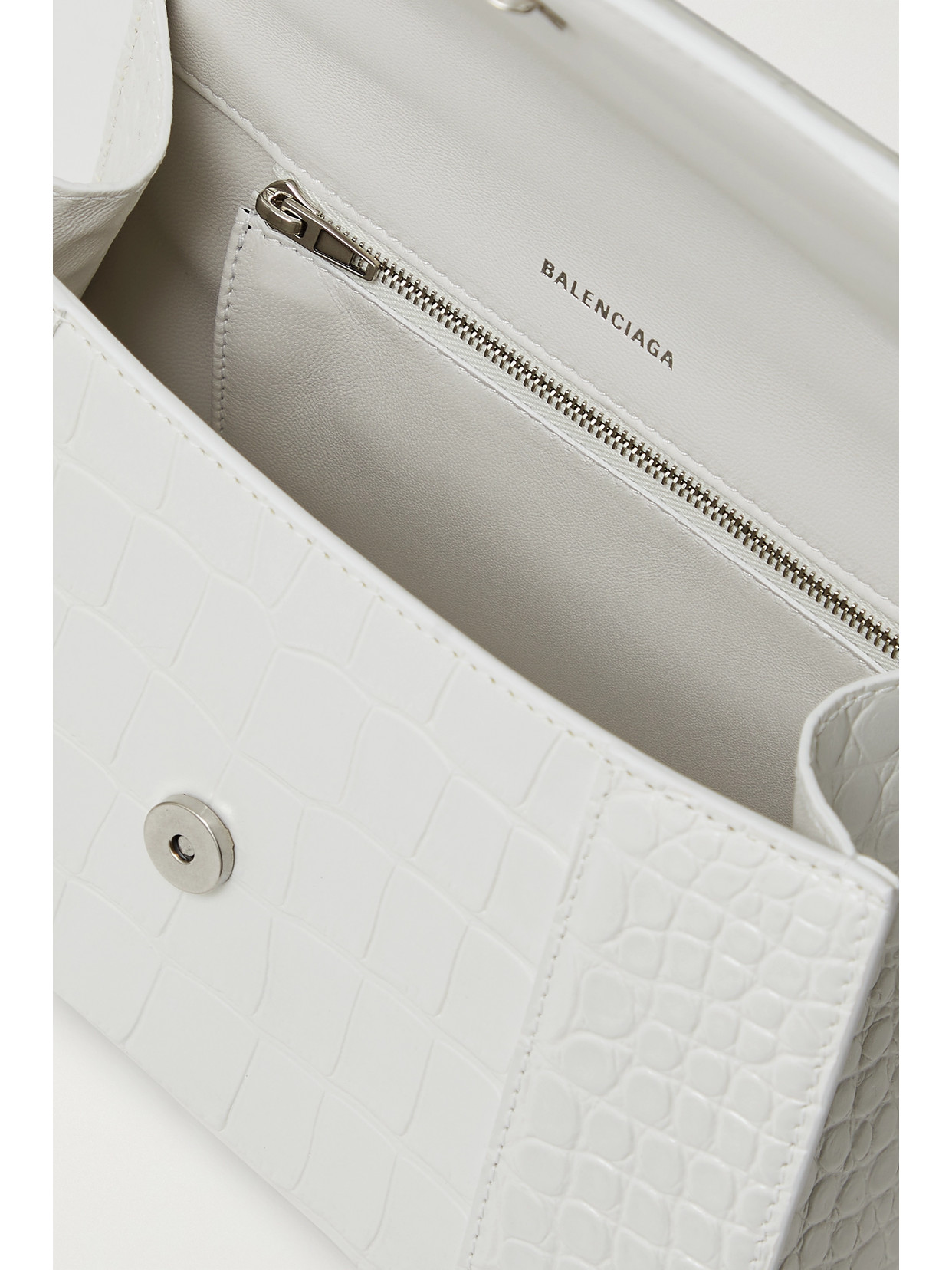 Shop Balenciaga Hourglass Small Croc-effect Leather Tote In White