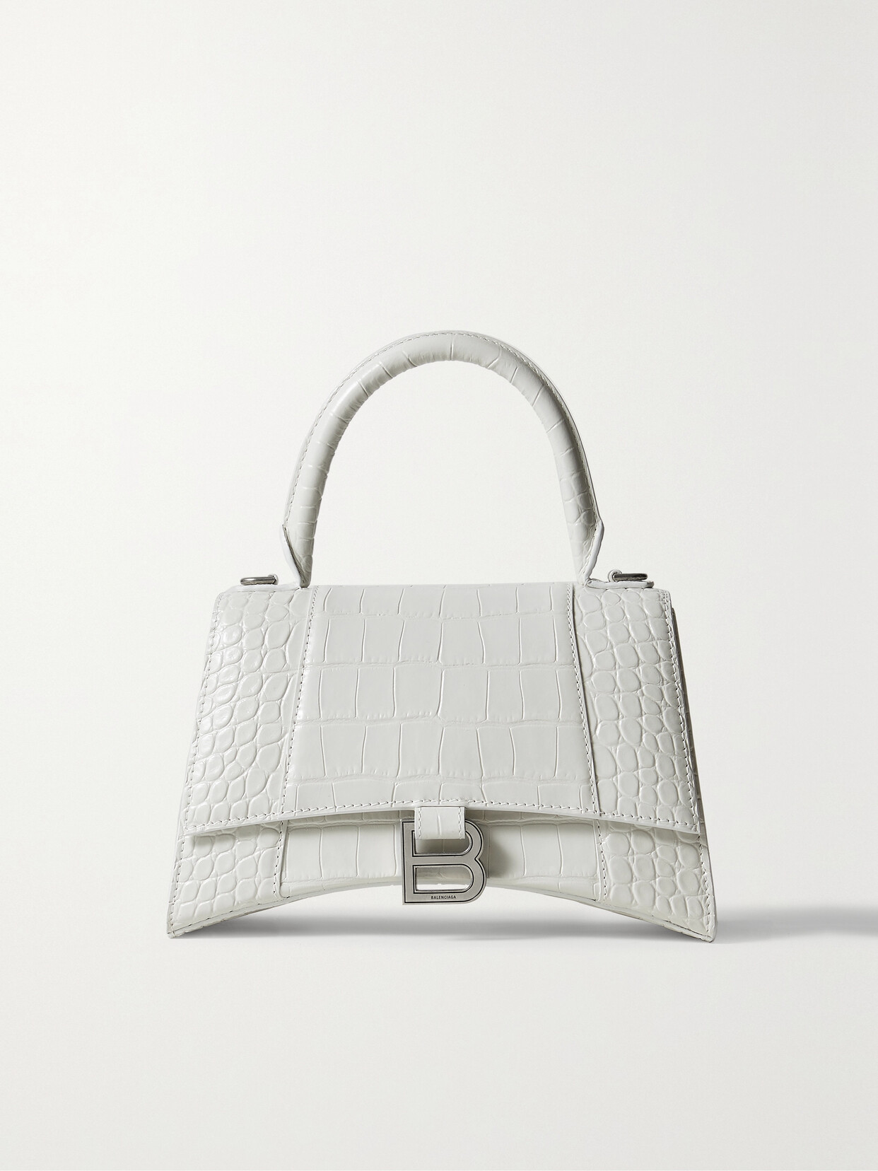 Balenciaga Hourglass Small Croc-effect Leather Tote In White