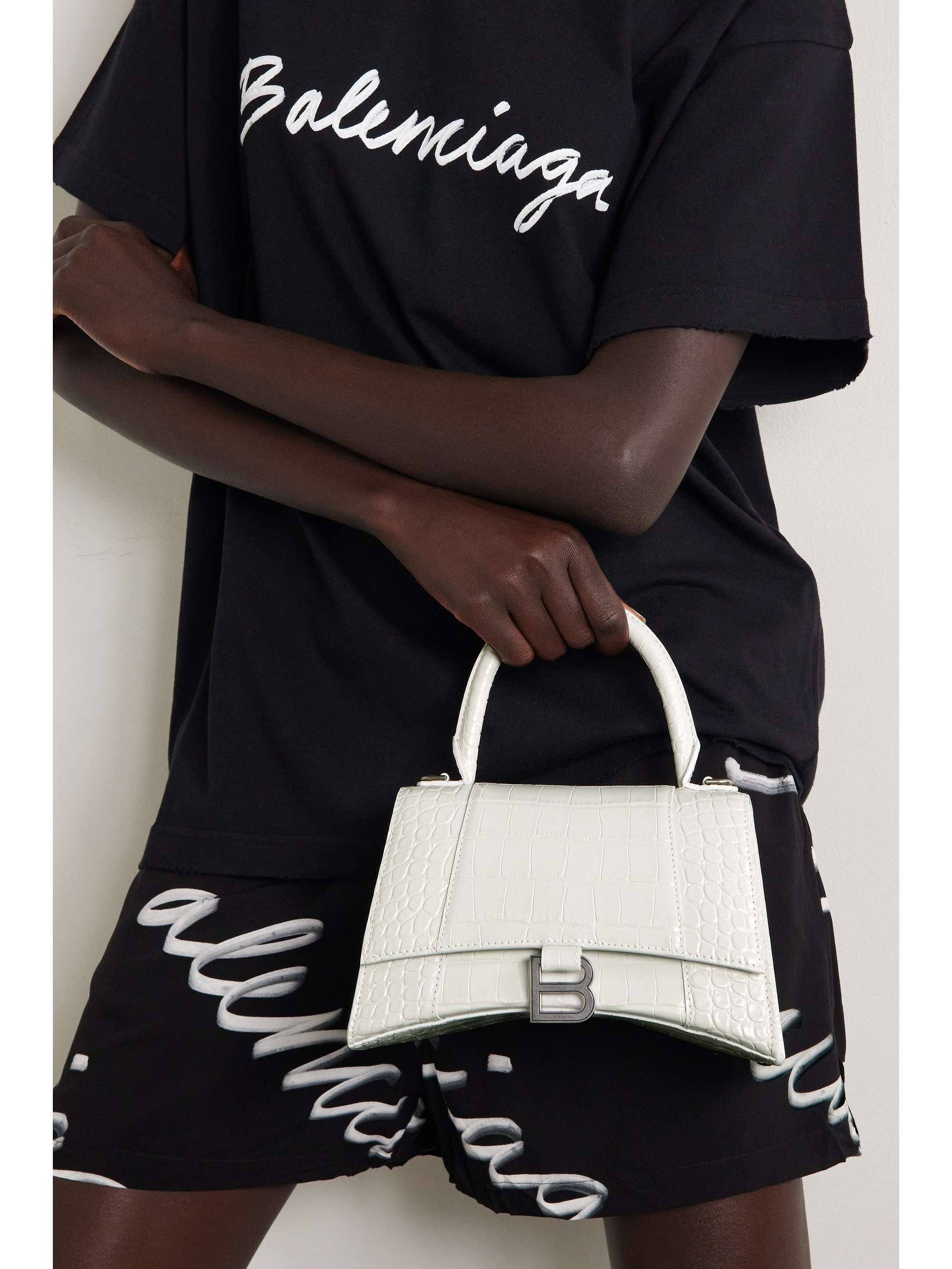 BALENCIAGA Hourglass small croc-effect leather tote