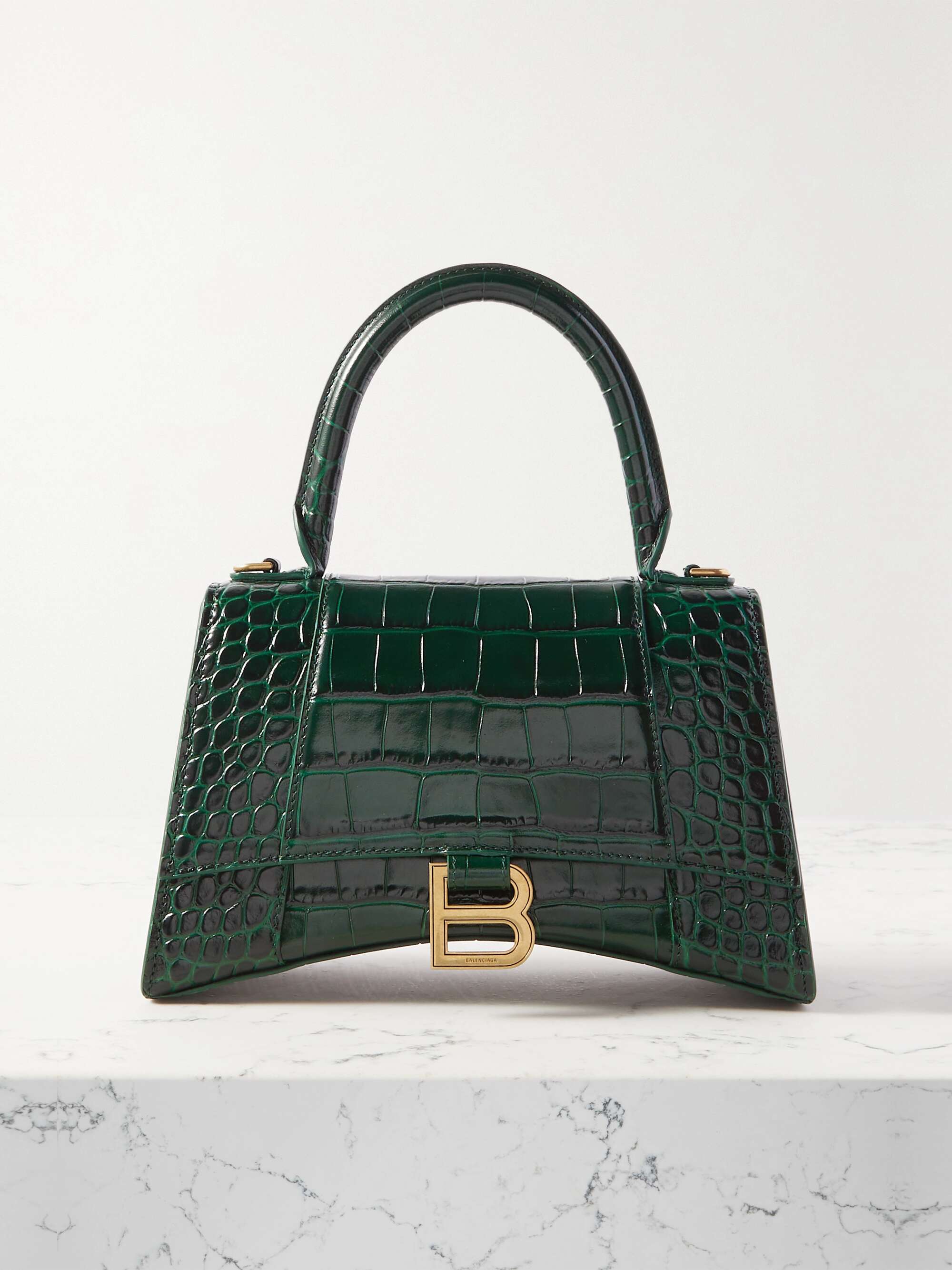 BALENCIAGA Hourglass small glossed croc-effect leather tote | NET-A-PORTER