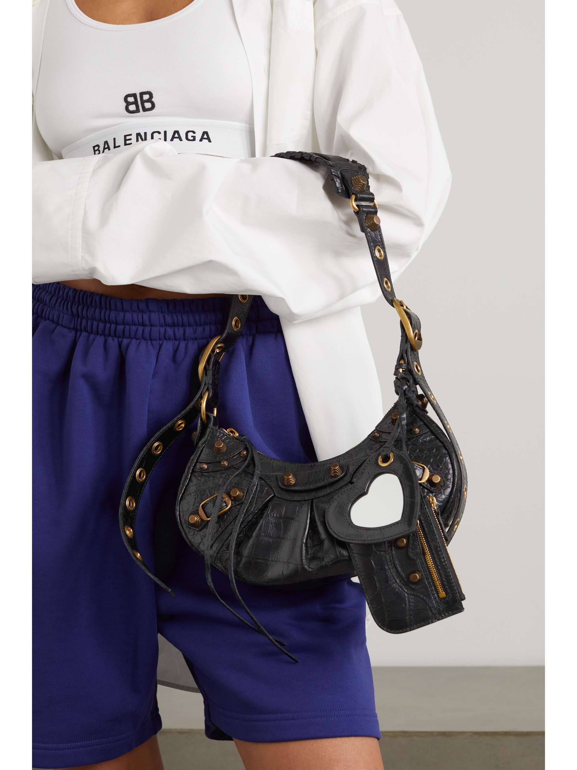 BALENCIAGA Le Cagole XS studded printed leather shoulder bag