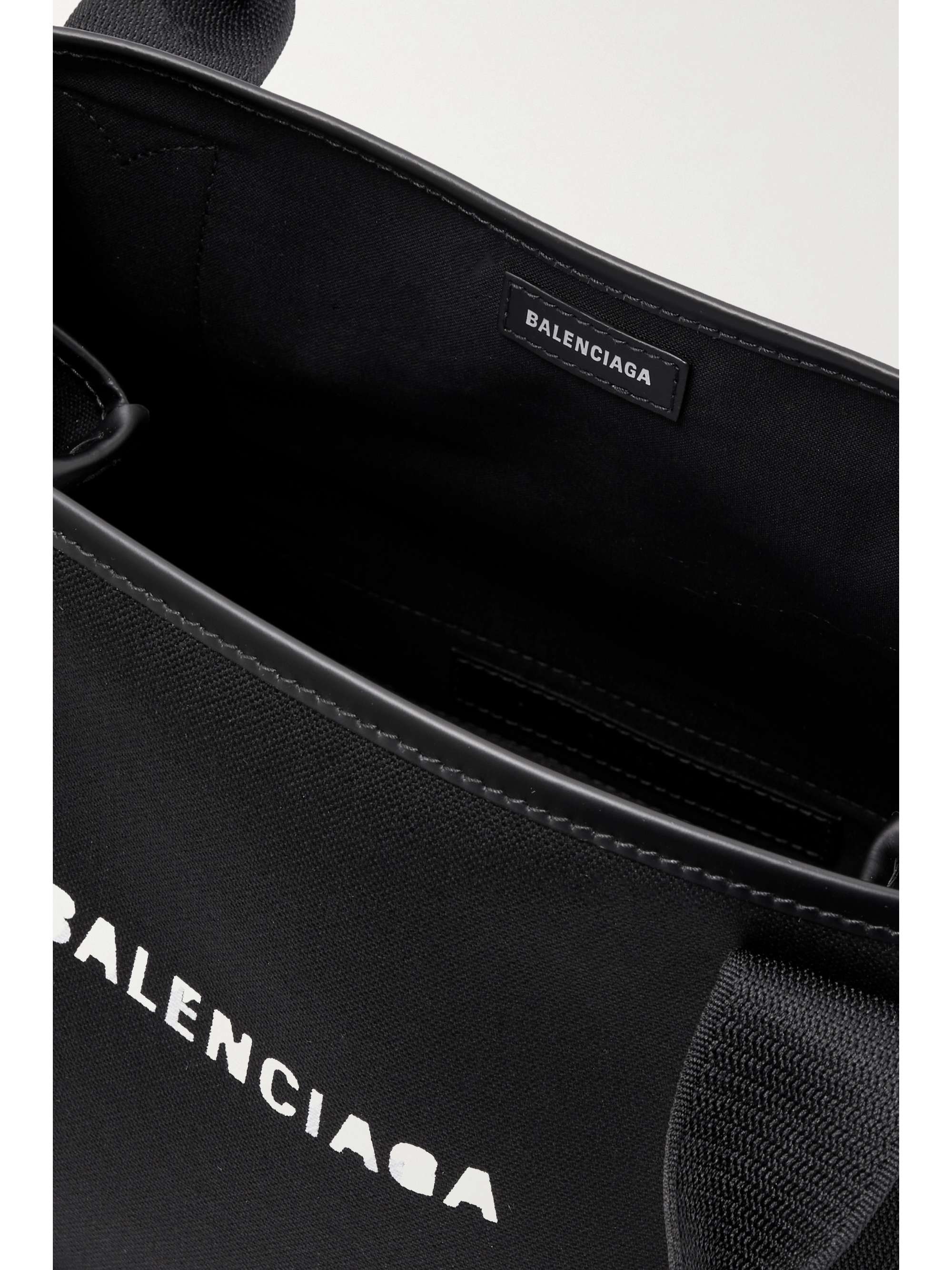 BALENCIAGA Navy Cabas leather-trimmed printed organic cotton-canvas tote