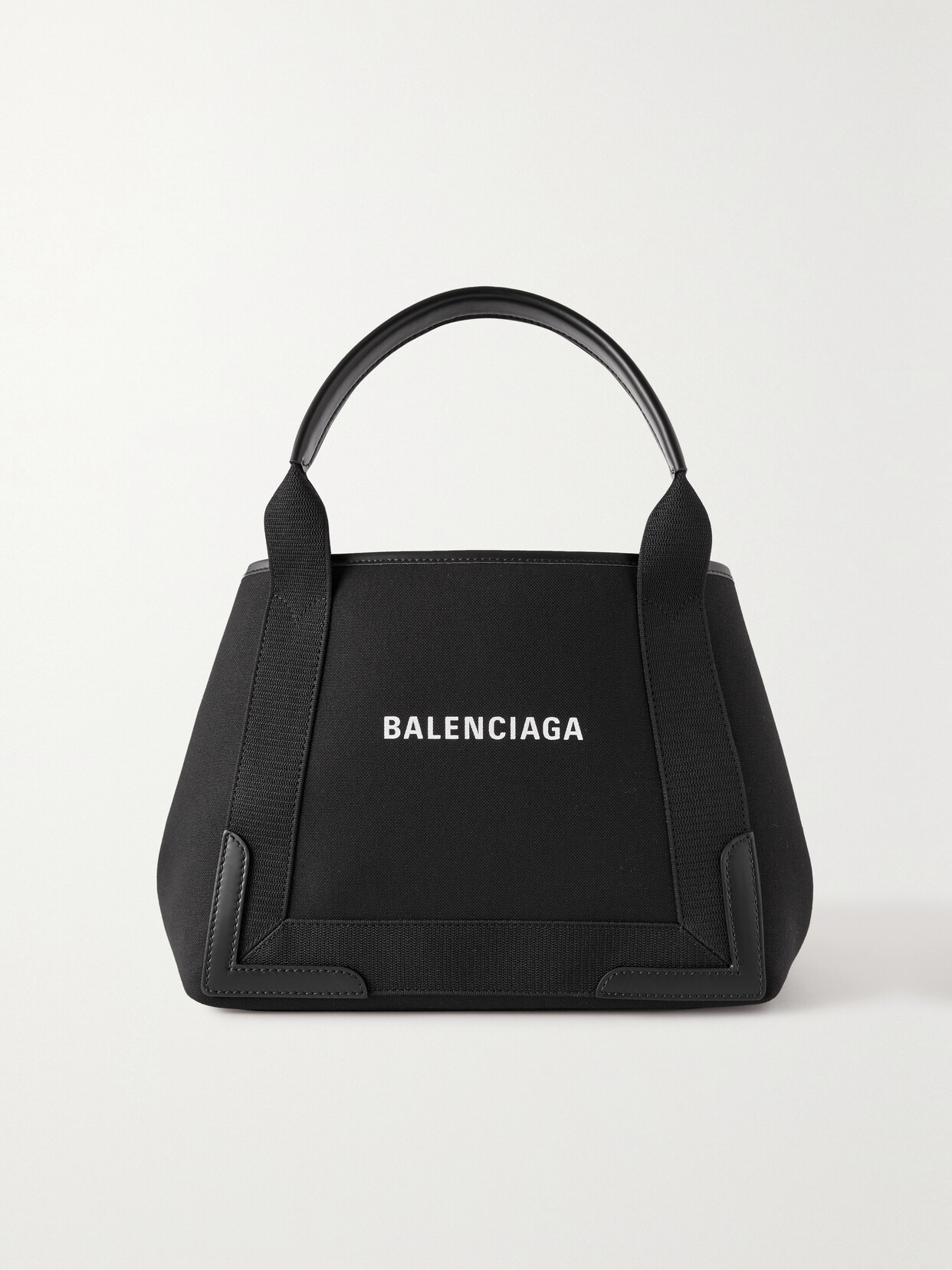 Shop Balenciaga Navy Cabas Leather-trimmed Printed Organic Cotton-canvas Tote In Black