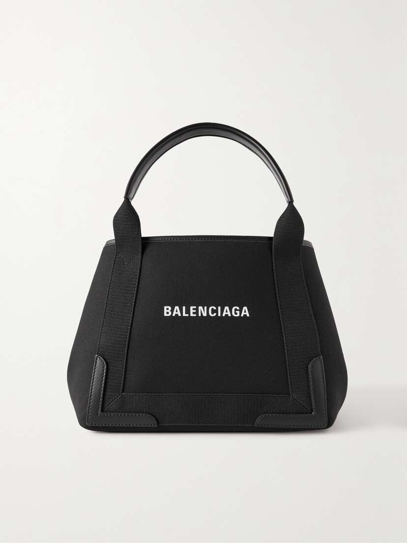 Balenciaga Navy Cabas Leather-trimmed Printed Organic Cotton-canvas Tote