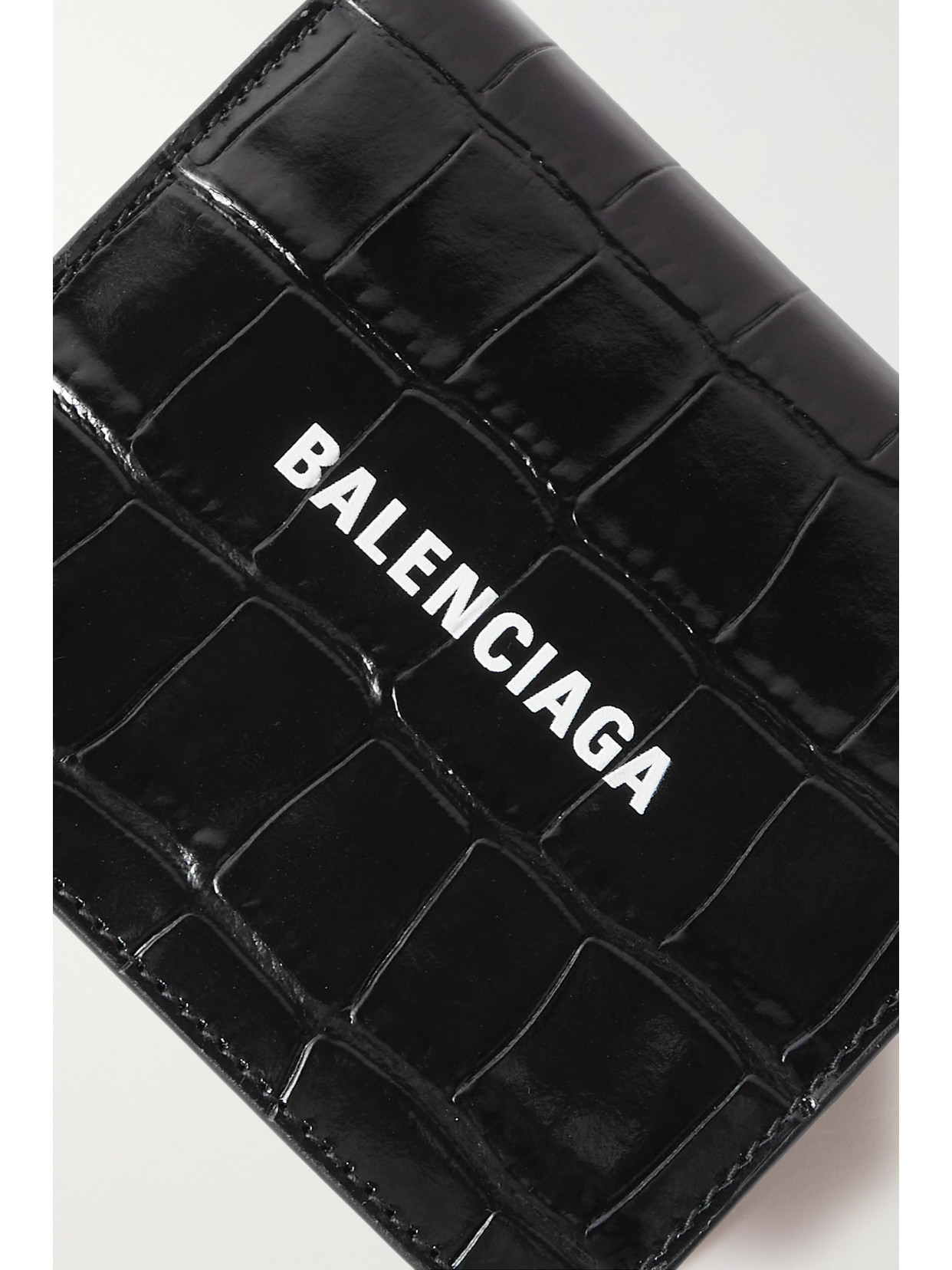 Balenciaga Printed Croc-effect Leather Cardholder In Black