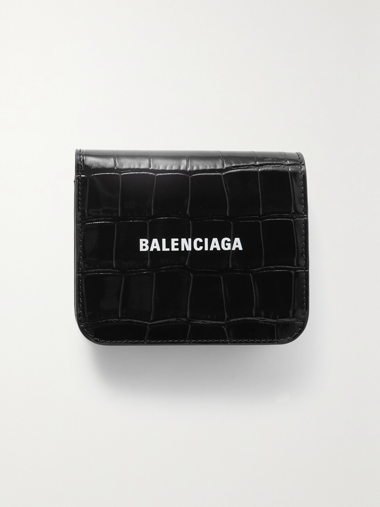 Balenciaga Printed Croc-effect Leather Cardholder In Black