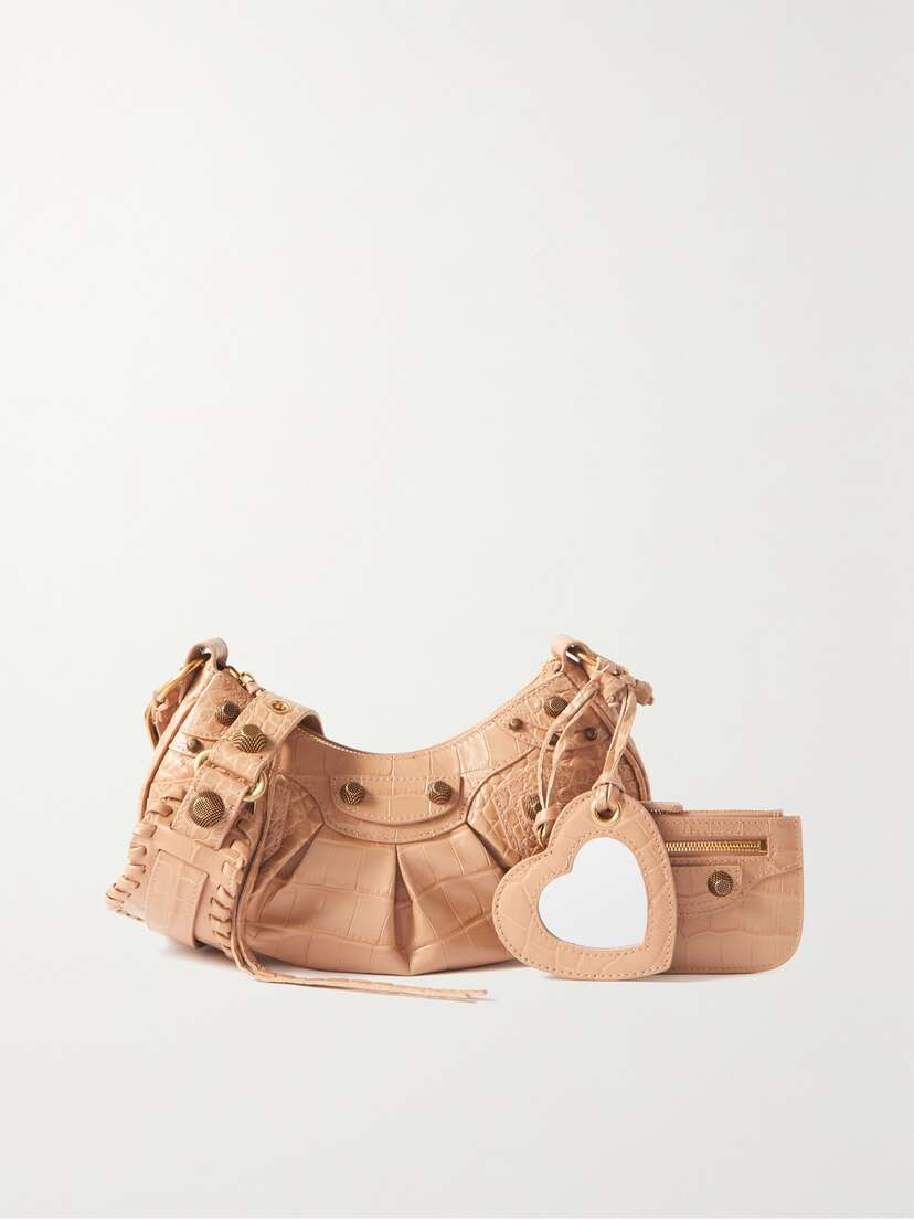 Balenciaga Le Cagole Xs Studded Croc-effect Leather Shoulder Bag