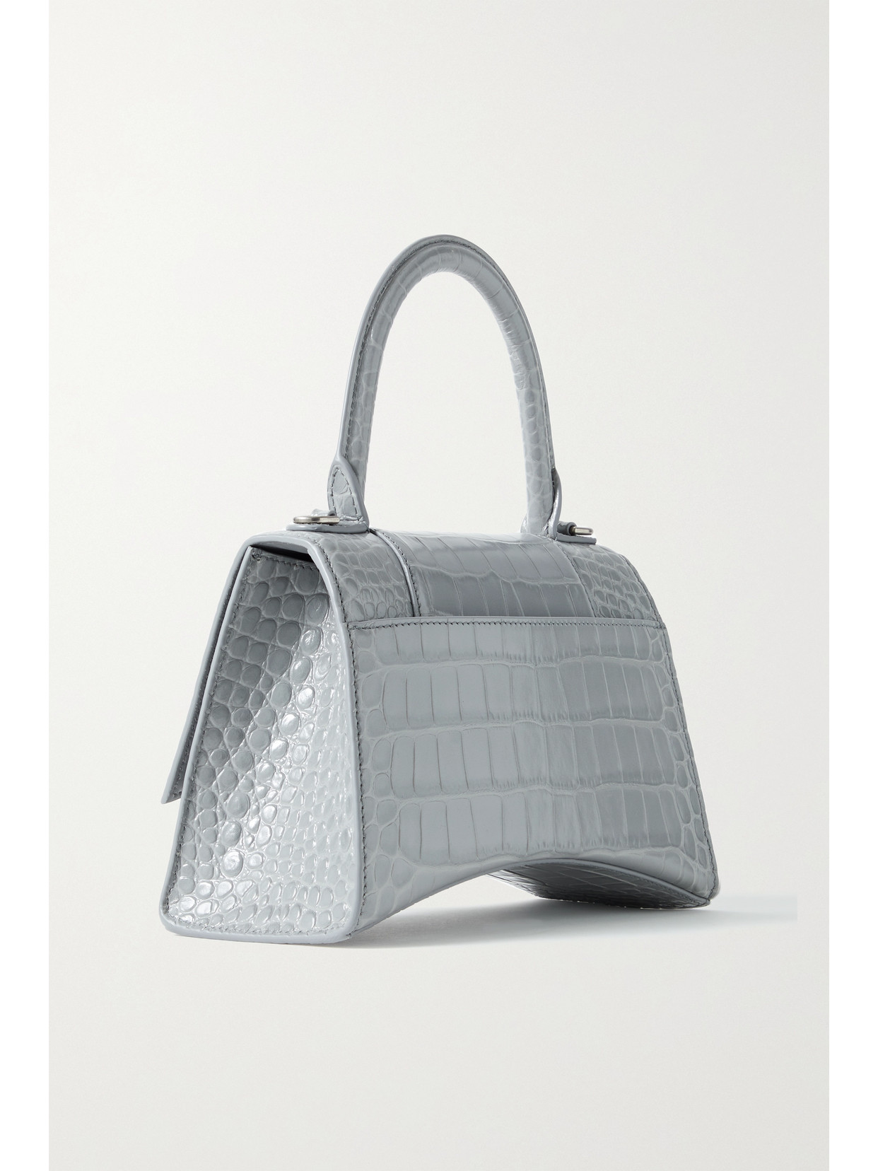 Shop Balenciaga Hourglass Small Croc-effect Leather Tote In Gray