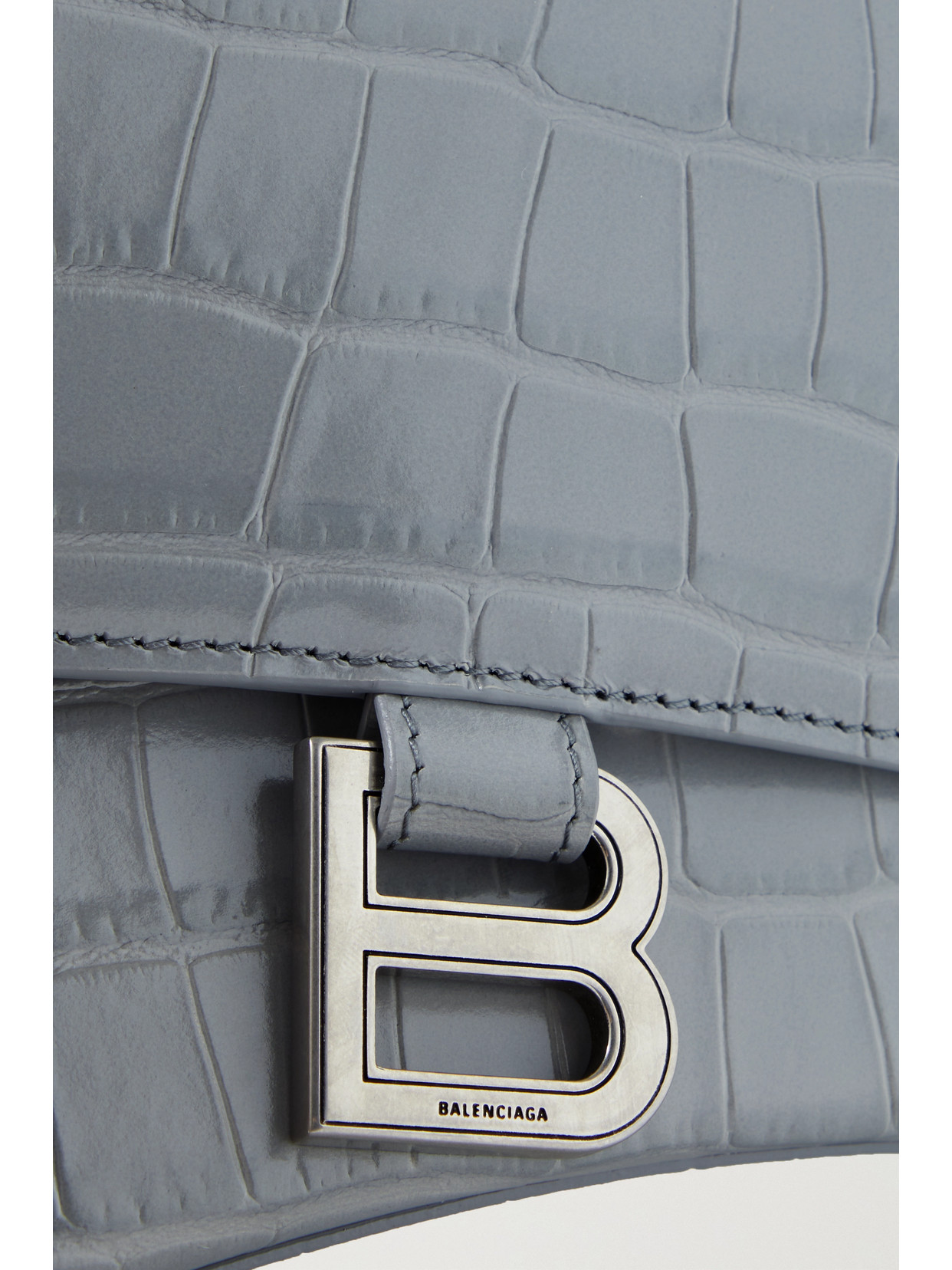 Shop Balenciaga Hourglass Small Croc-effect Leather Tote In Gray