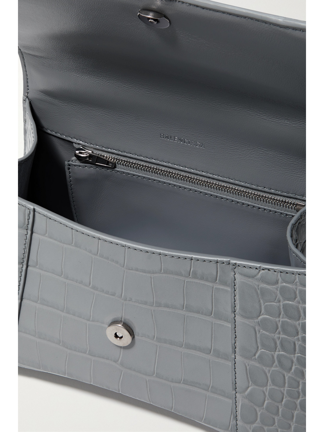 Balenciaga Hourglass Small Croc-effect Leather Tote In Gray