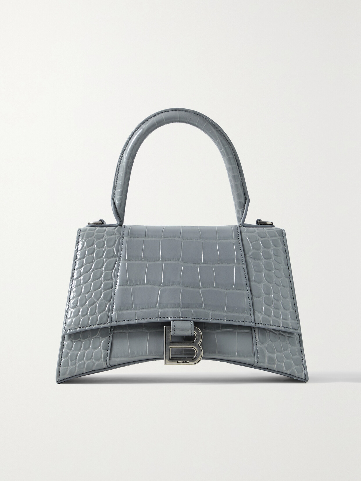 Balenciaga Hourglass Small Croc-effect Leather Tote In Gray