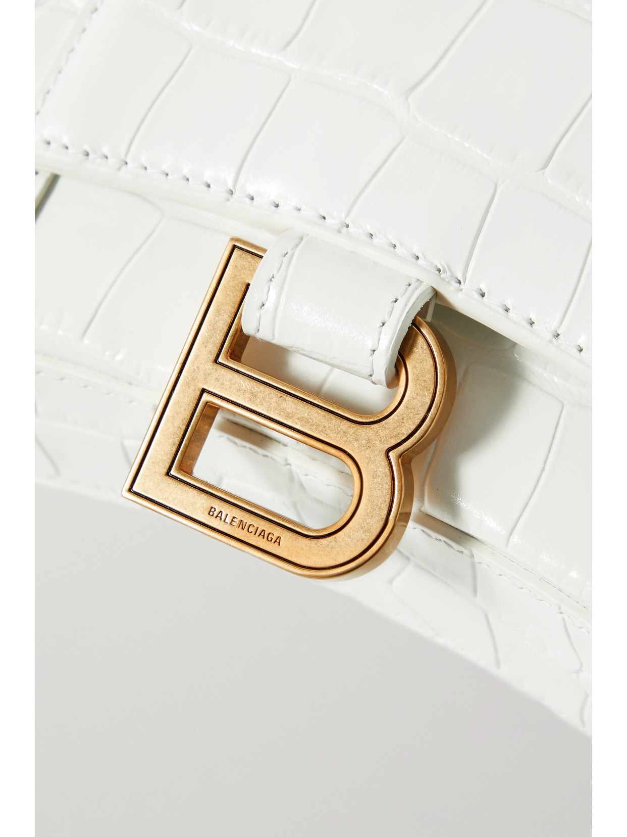 Balenciaga Green Leather Shoulder Handbag With Magnetic Closure And Metal Details In White
