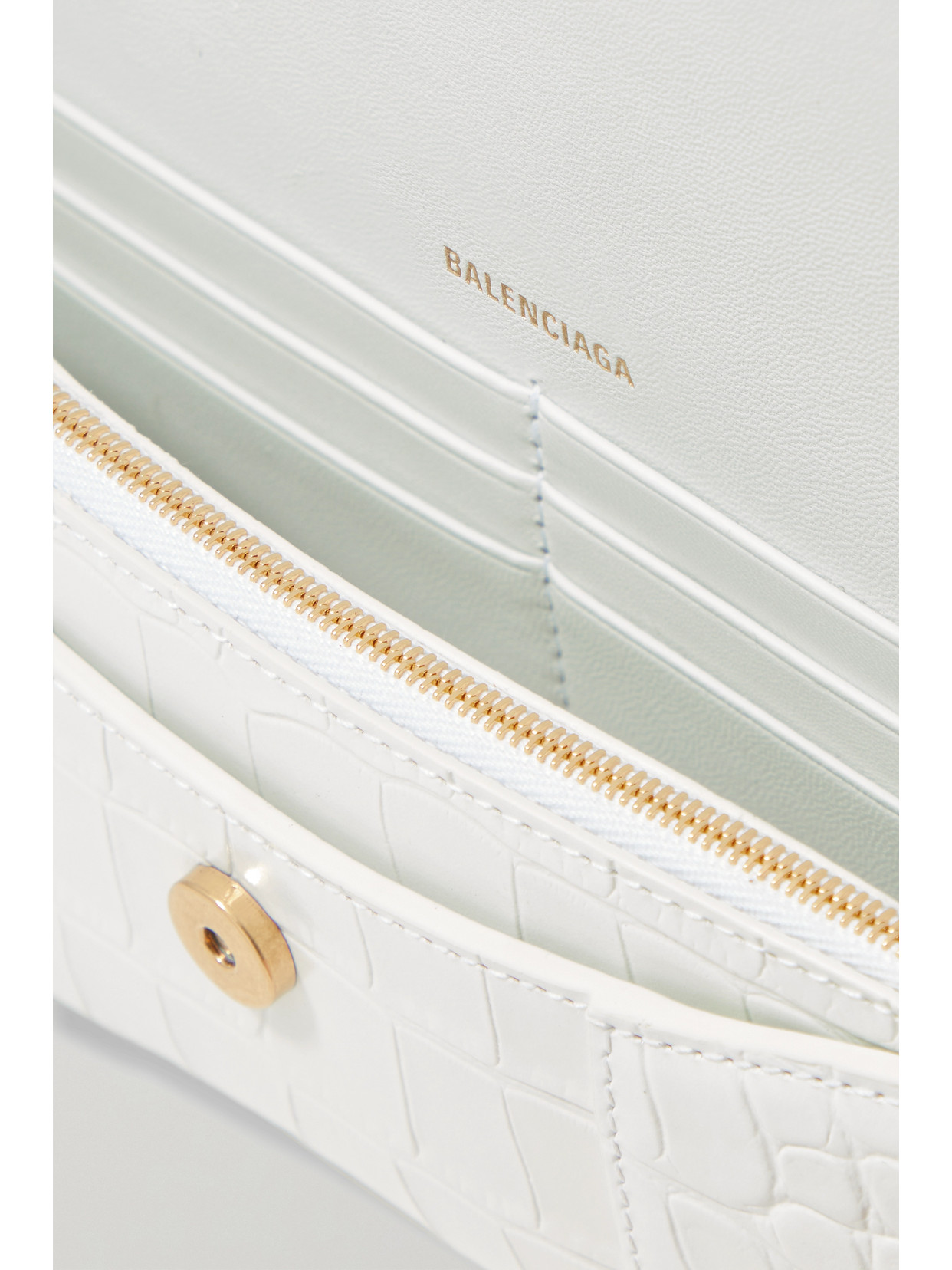 Balenciaga Green Leather Shoulder Handbag With Magnetic Closure And Metal Details In White