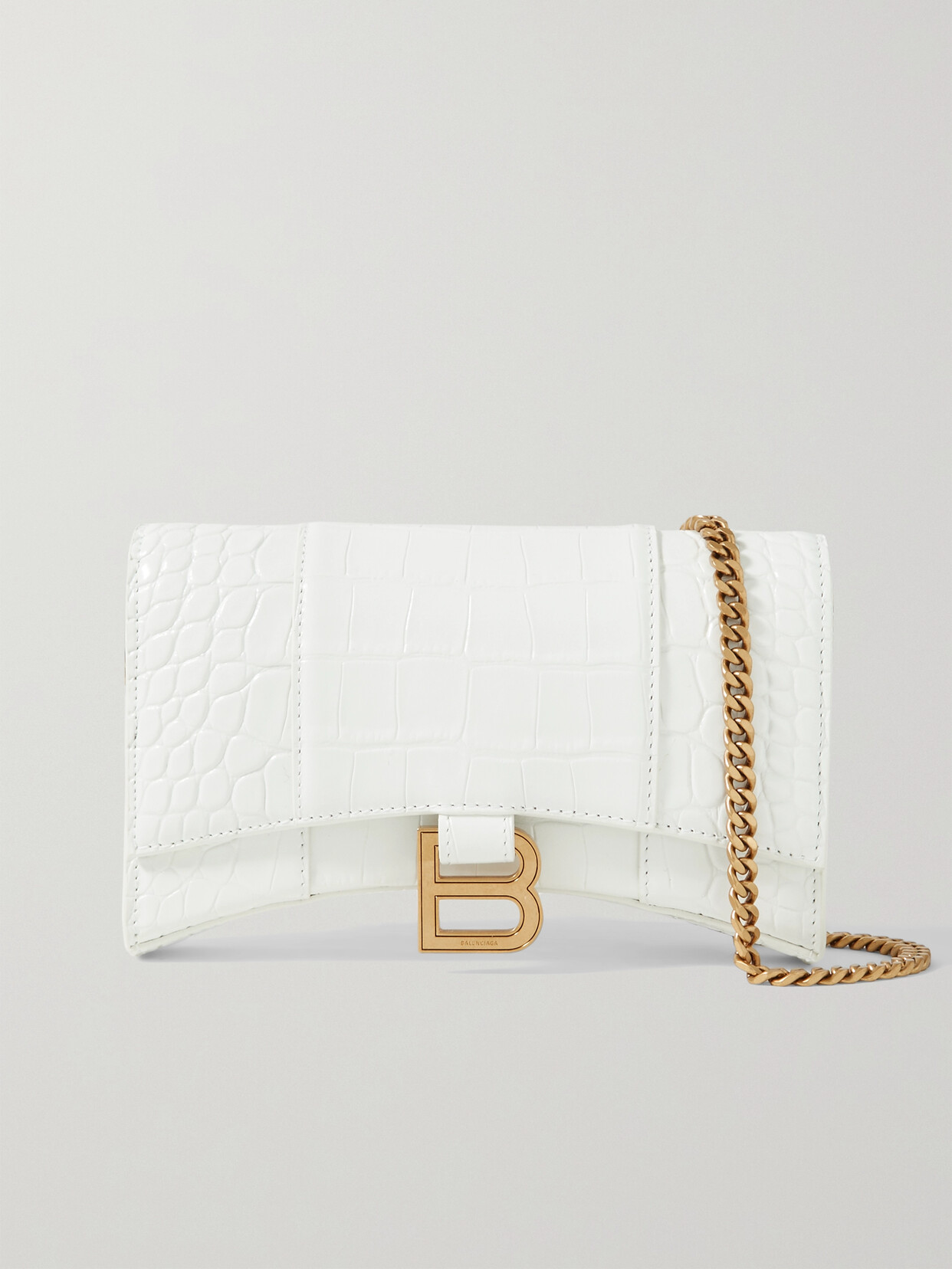 Balenciaga Hourglass Croc-effect Leather Shoulder Bag In White