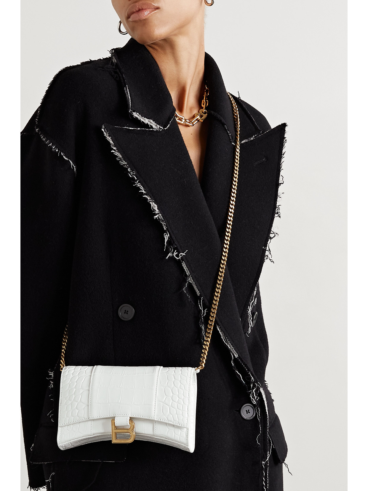 Balenciaga Green Leather Shoulder Handbag With Magnetic Closure And Metal Details In White