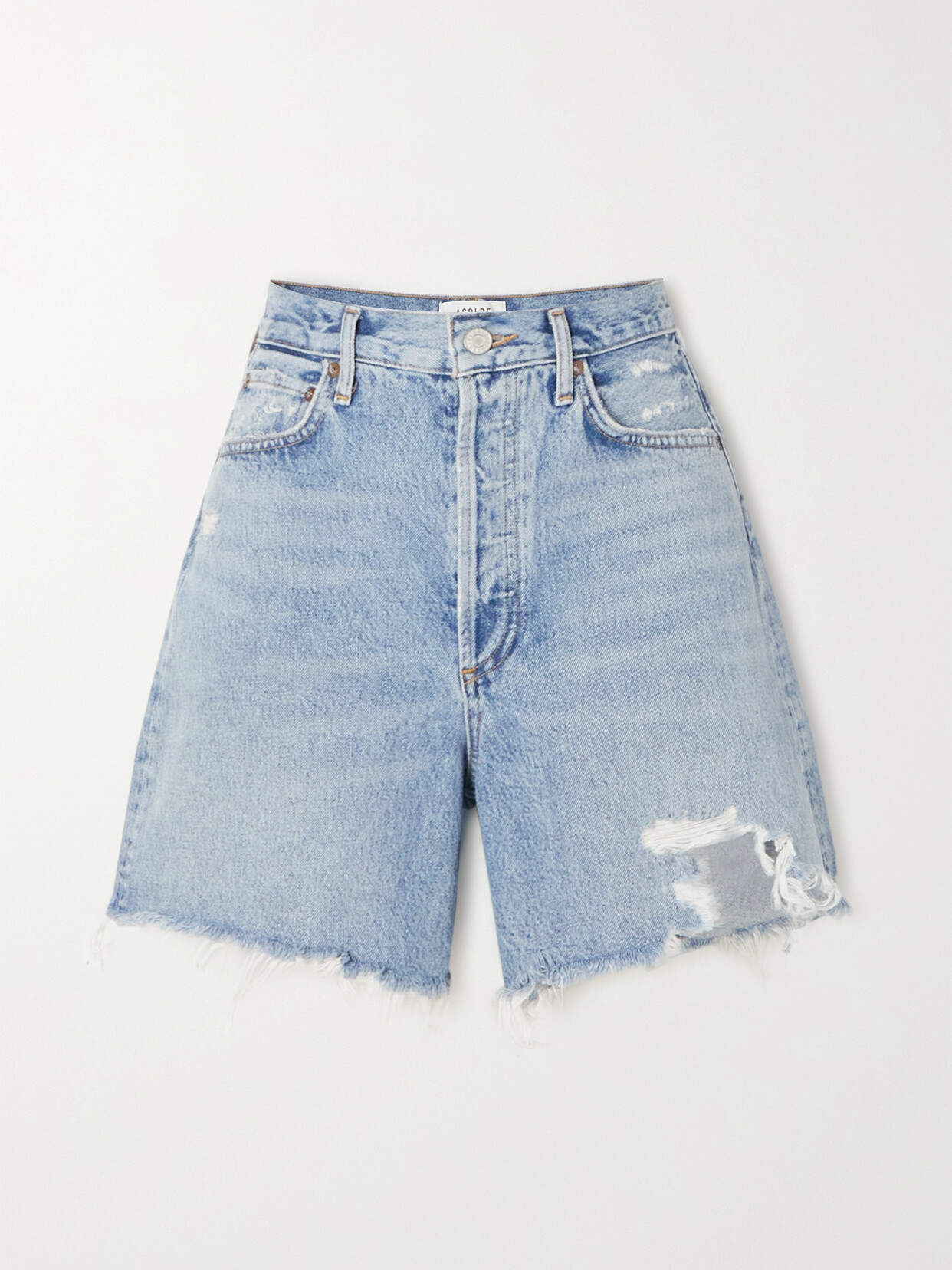 AGOLDE - Stella Distressed Organic Denim Shorts - Blue image