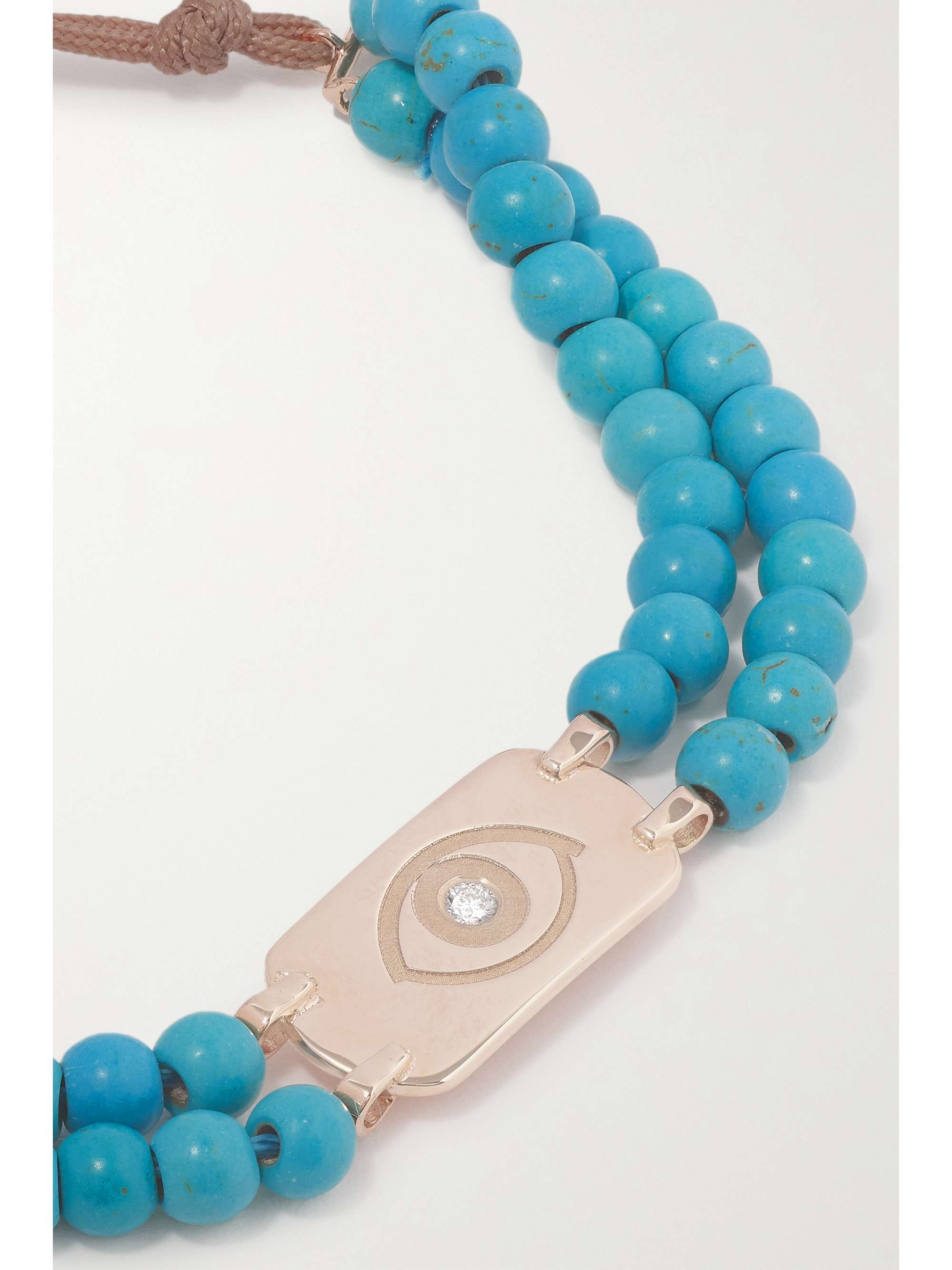 DIANE KORDAS 14-karat rose gold, cord, turquoise and diamond bracelet