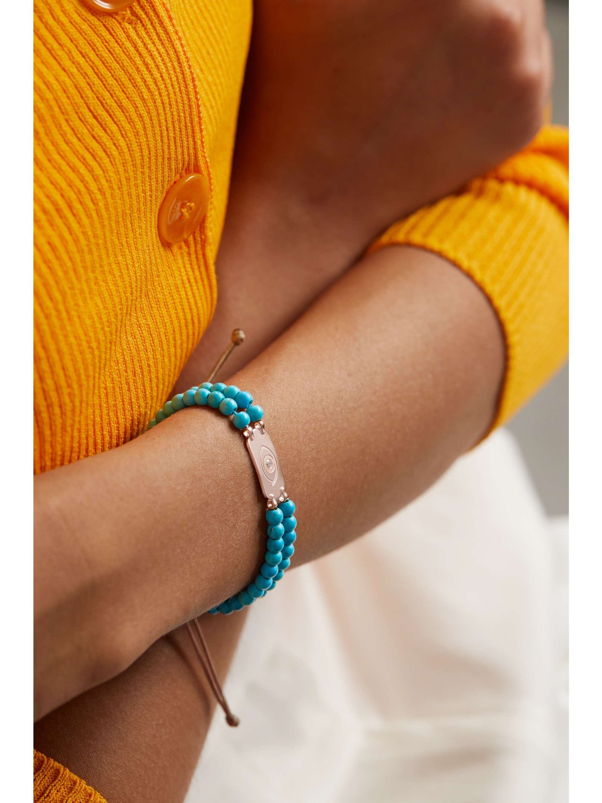 DIANE KORDAS 14-karat rose gold, cord, turquoise and diamond bracelet
