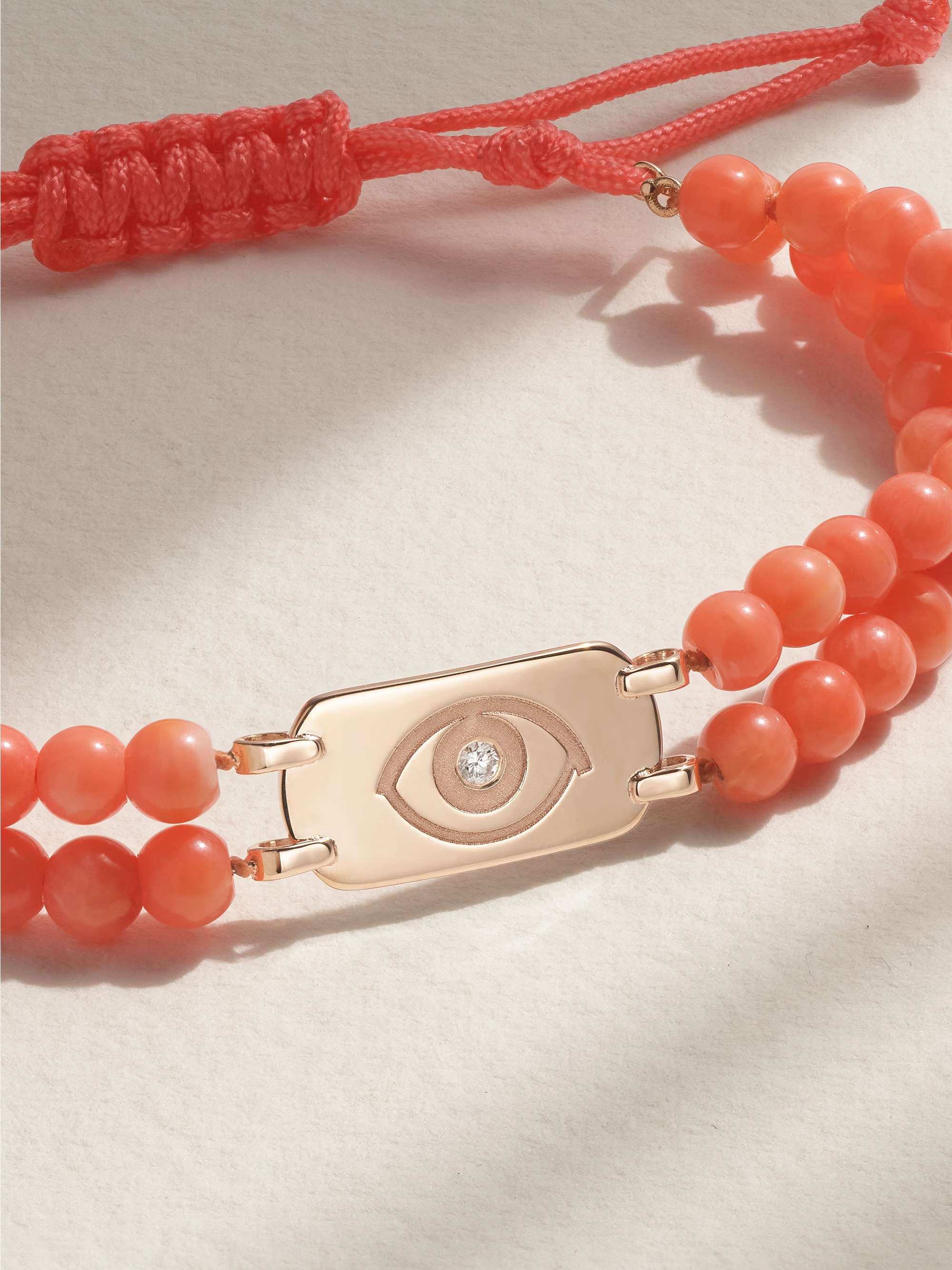 DIANE KORDAS 14-karat rose gold, cord, turquoise and diamond bracelet
