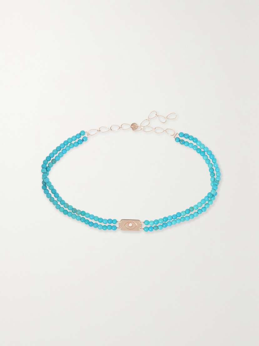 Diane Kordas 14-karat Rose Gold, Turquoise And Diamond Choker
