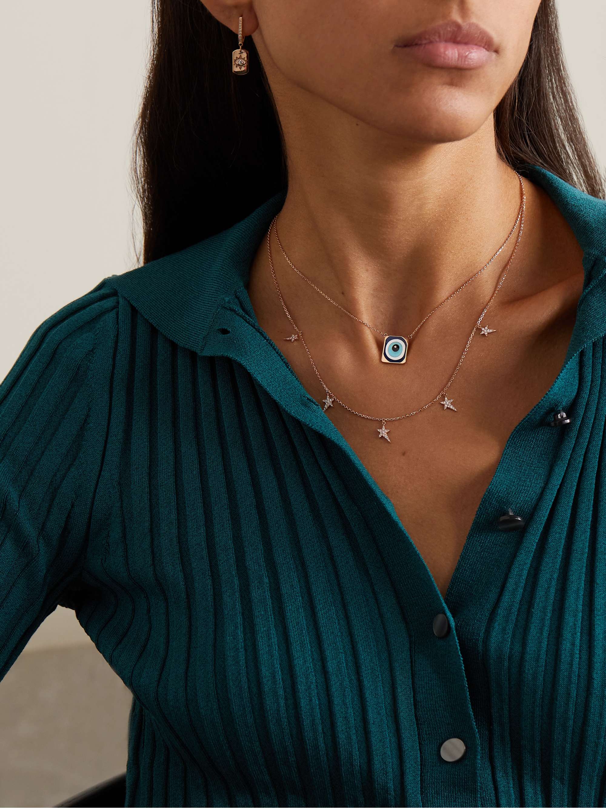DIANE KORDAS 18-karat rose gold, enamel and diamond necklace