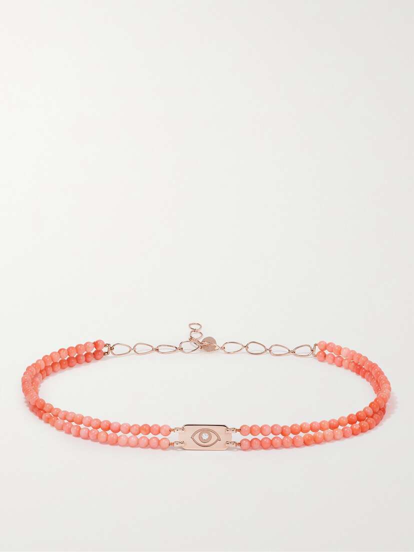 Diane Kordas Id 14-karat Rose Gold, Bead And Diamond Choker