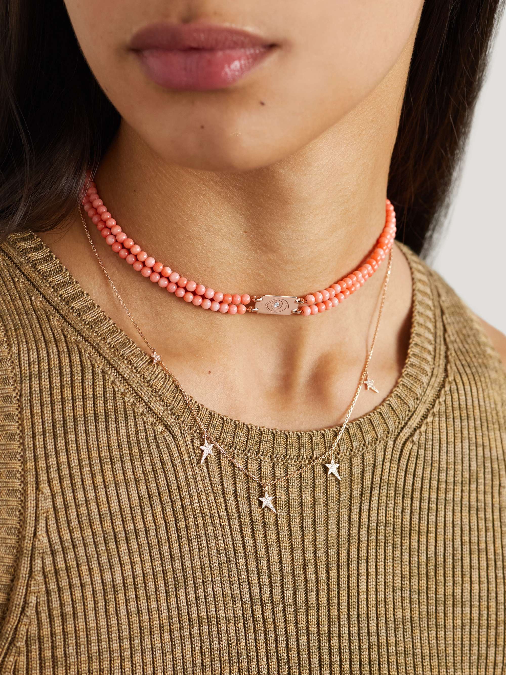 DIANE KORDAS ID 14-karat rose gold, bead and diamond choker