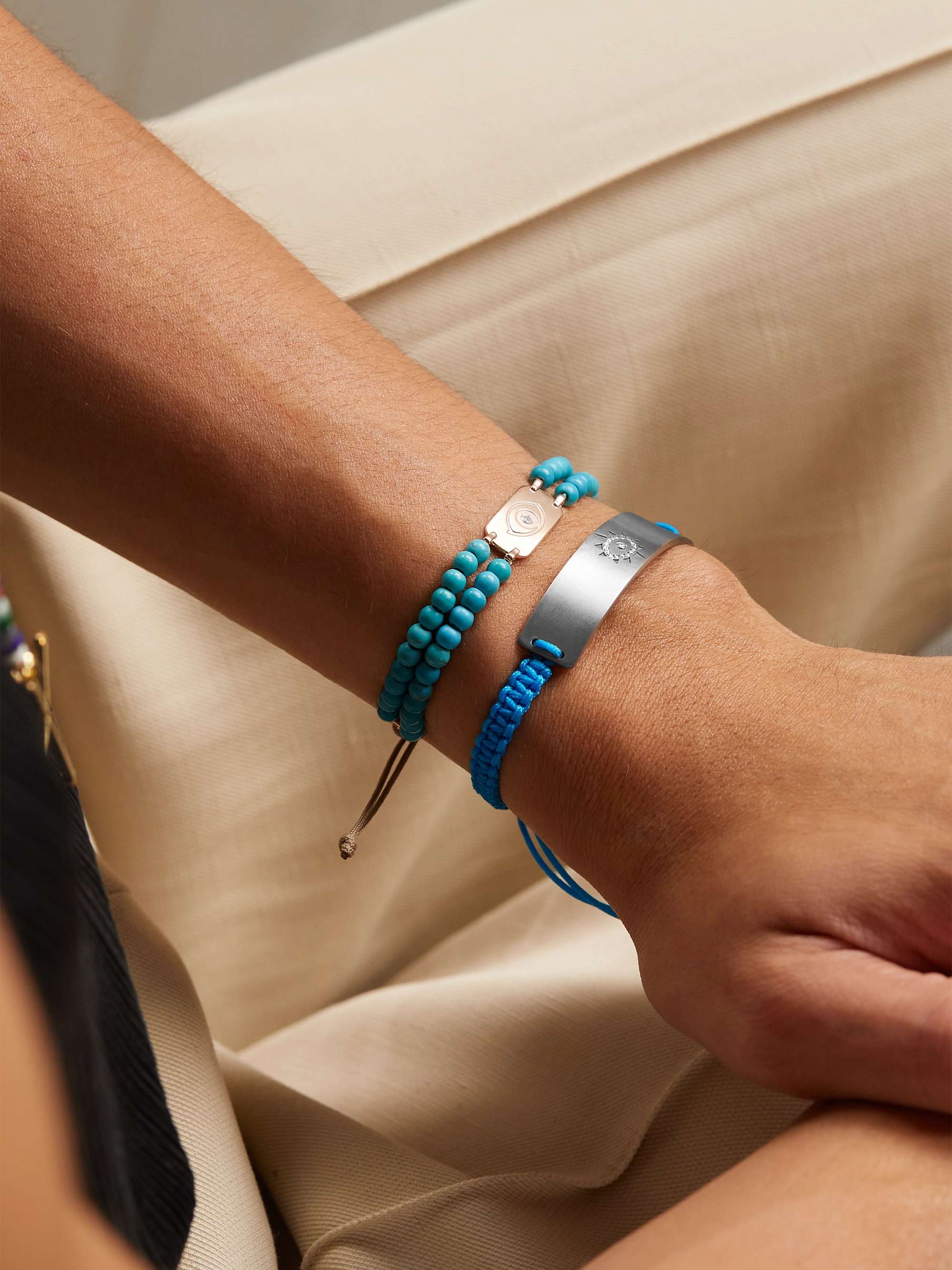 DIANE KORDAS Evil Eye titanium, cord and diamond bracelet