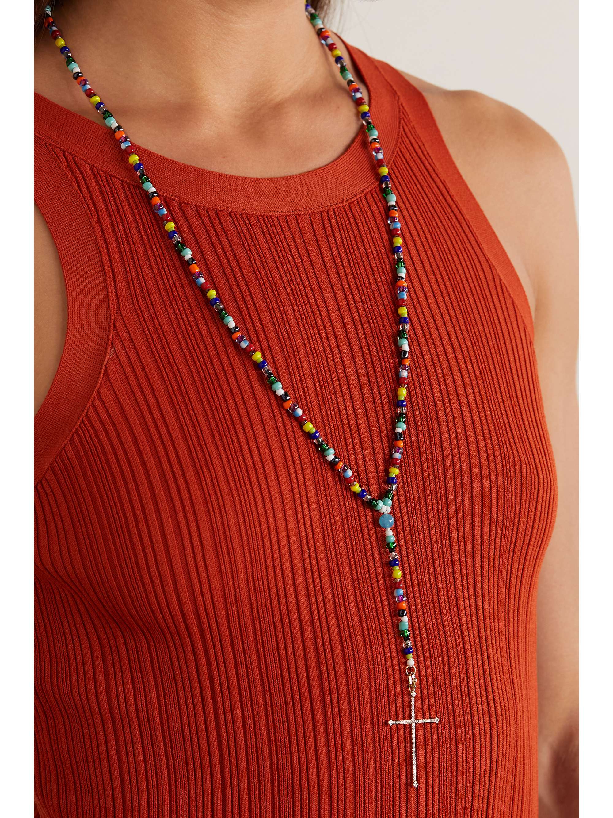 DIANE KORDAS 18-karat rose gold, bead and diamond necklace