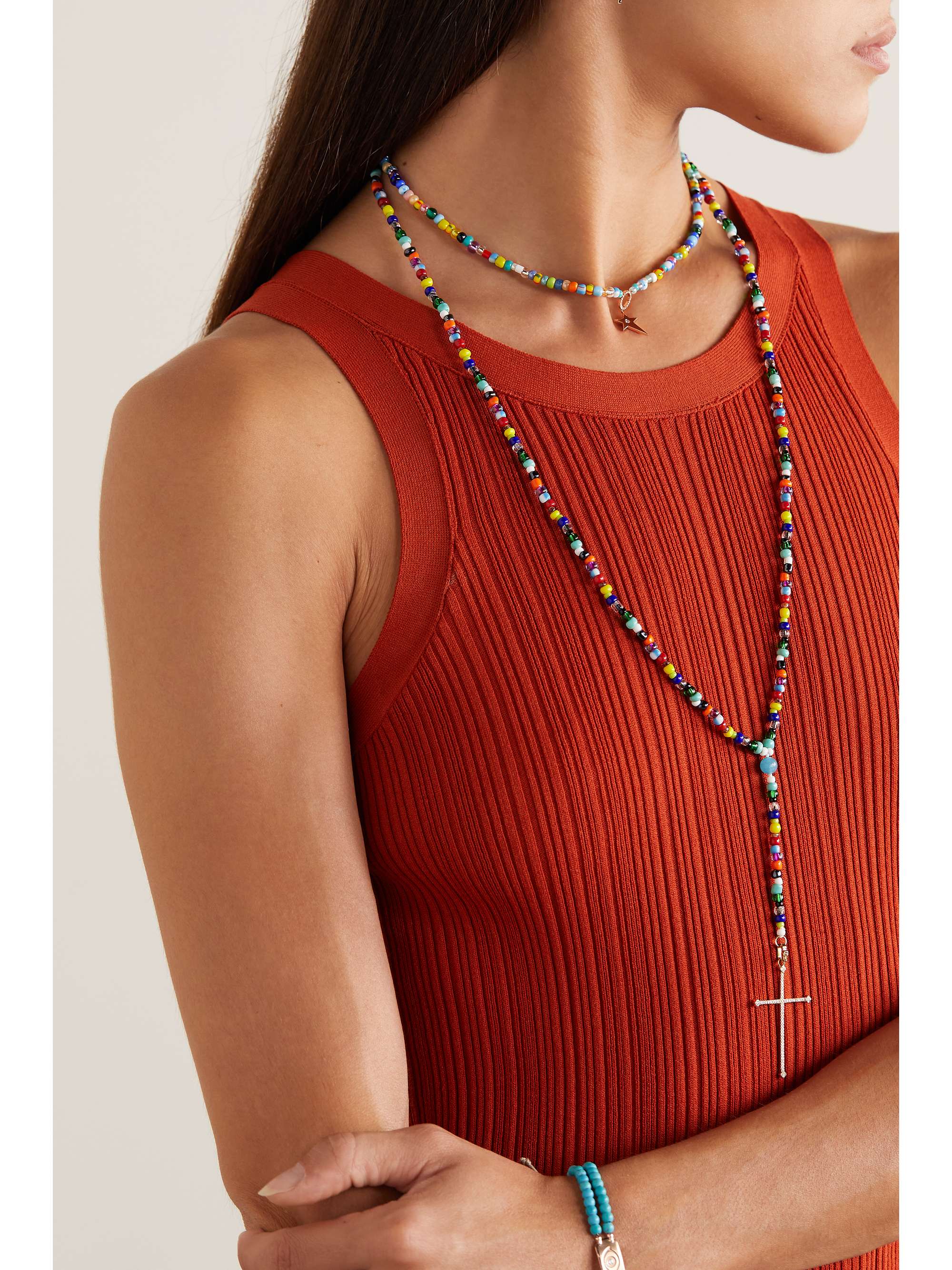 DIANE KORDAS 18-karat rose gold, bead and diamond necklace