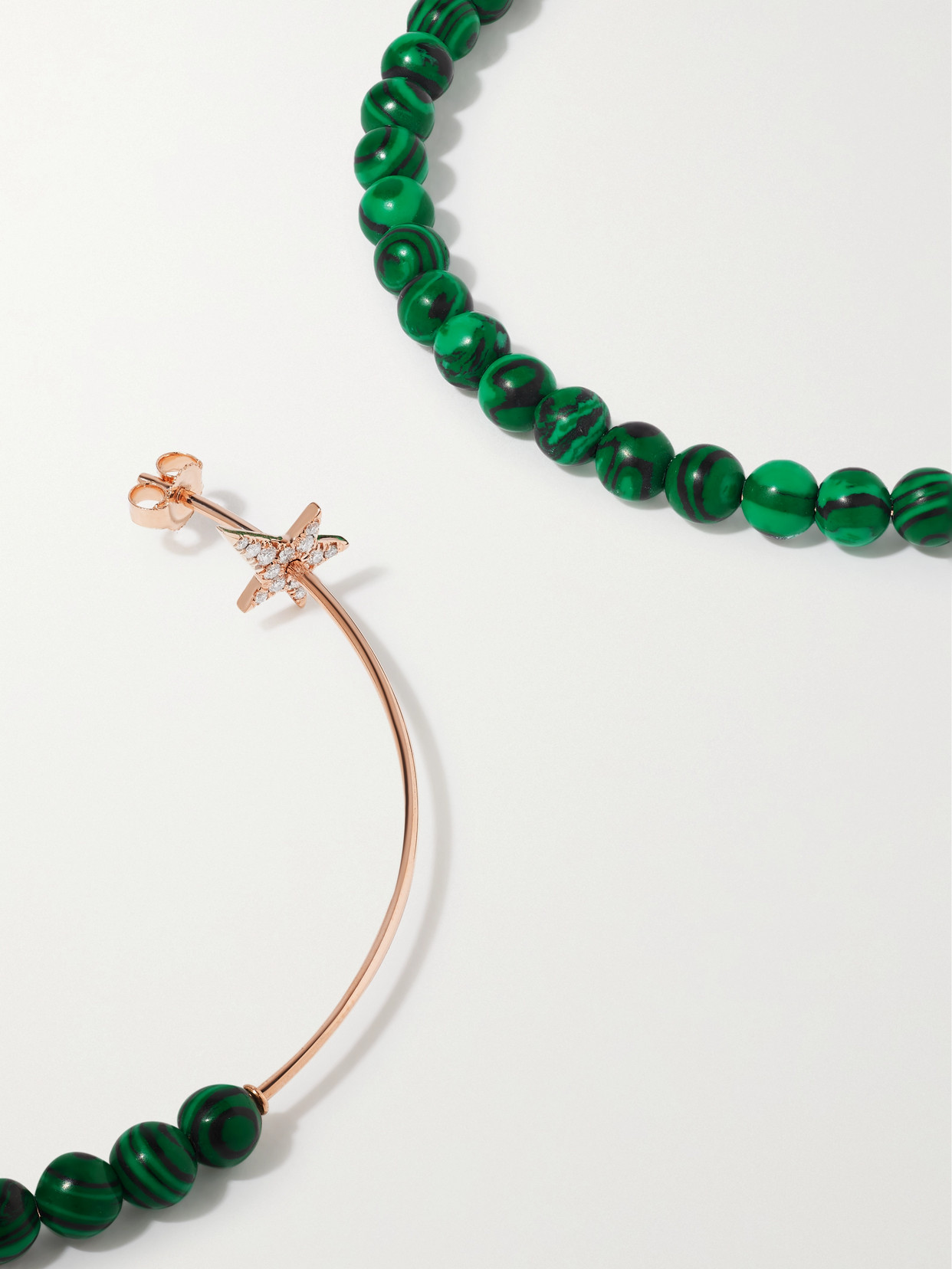 Shop Diane Kordas 18-karat Rose Gold, Malachite And Diamond Hoop Earrings