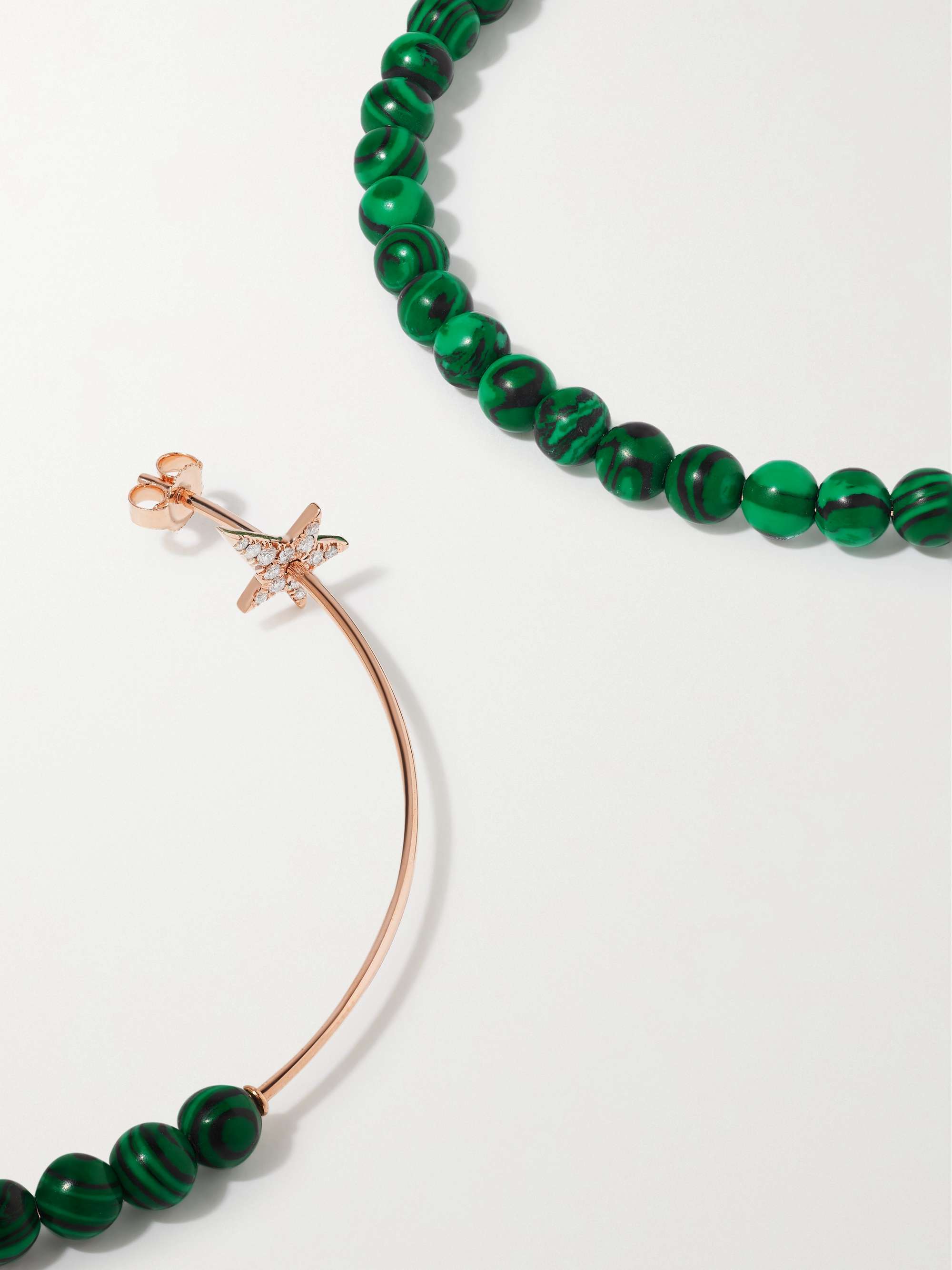 DIANE KORDAS 18-karat rose gold, malachite and diamond hoop earrings